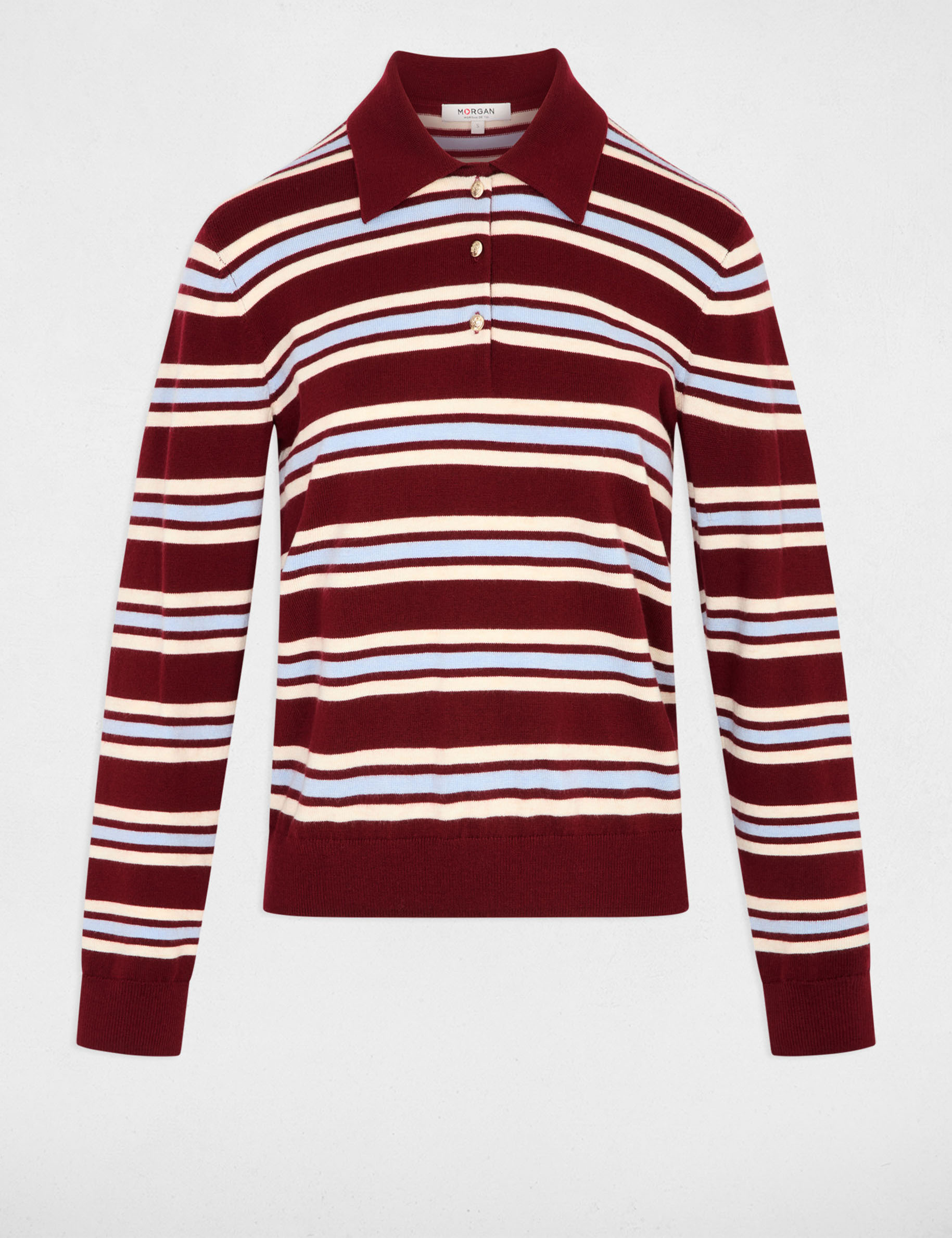 Pull col &agrave; revers bordeaux femme