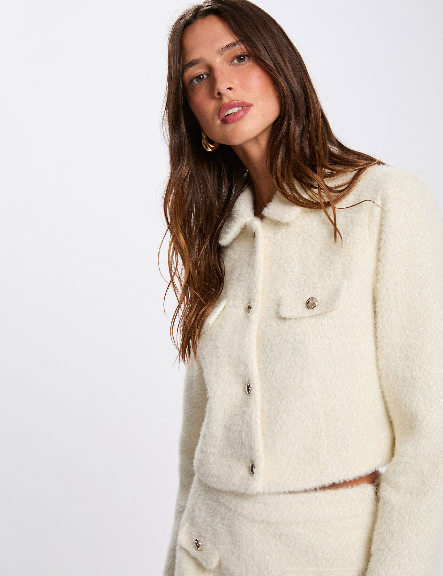 veste ajustee cropped ivoire femme Veste ajustée cropped ivoire femme