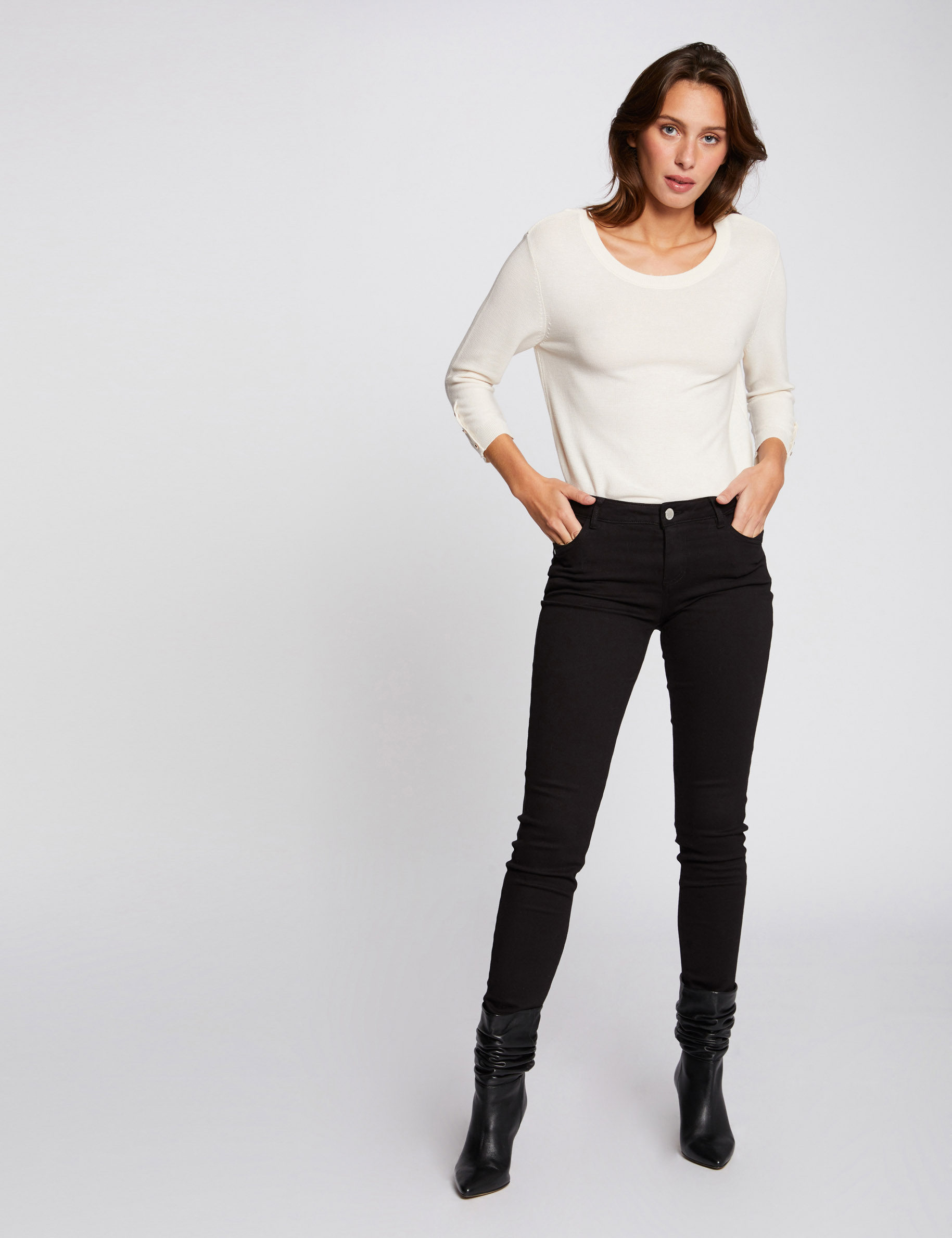 Skinny broek met lage taille zwart vrouw