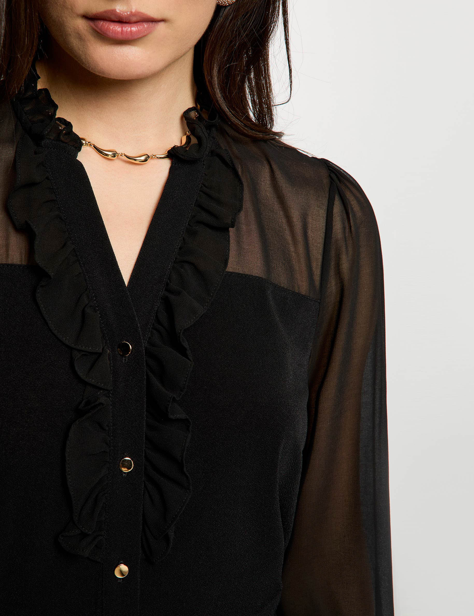 Voile blouse met v-hals zwart vrouw