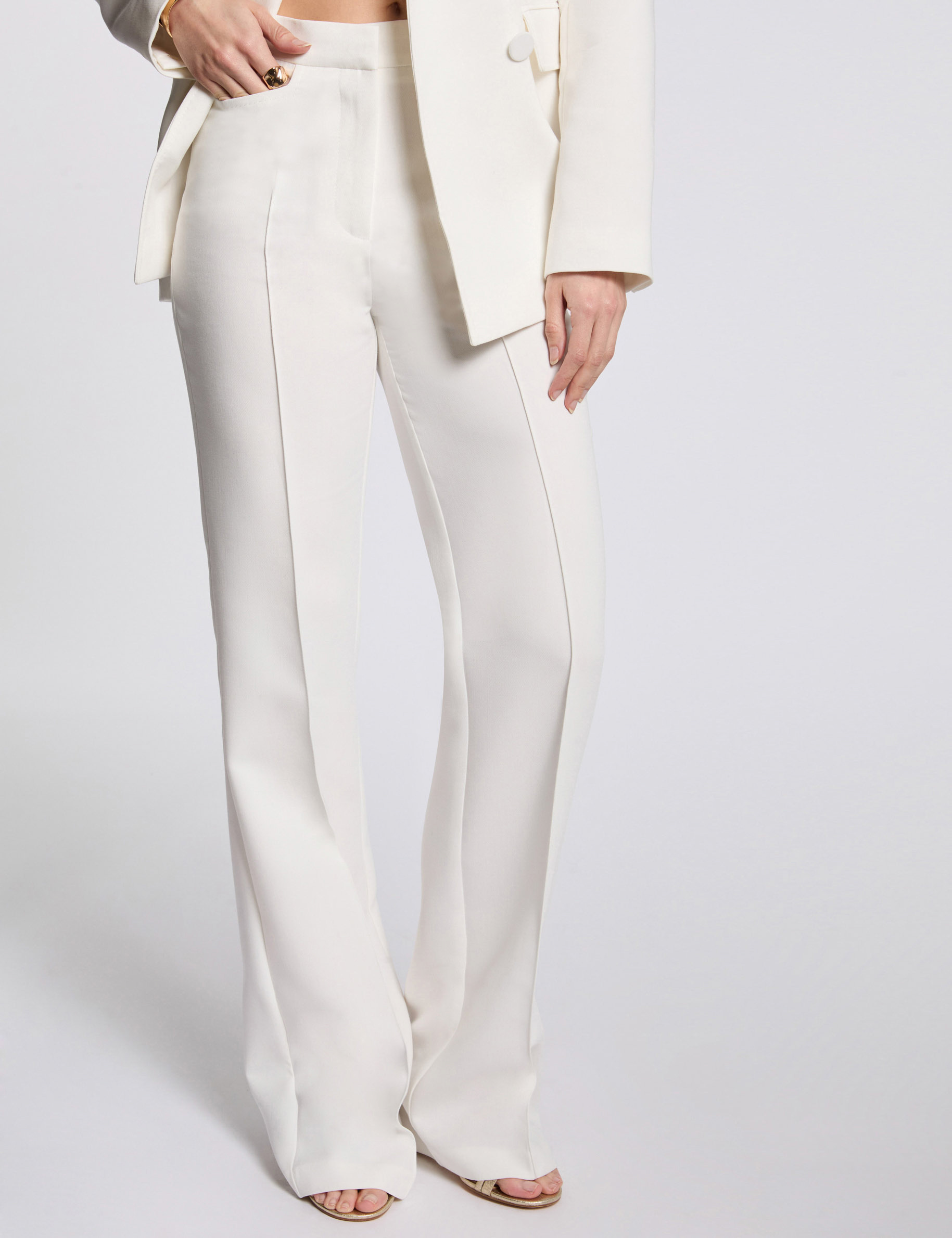 pantalon bootcut taille haute blanc femme Pantalon bootcut taille haute blanc femme