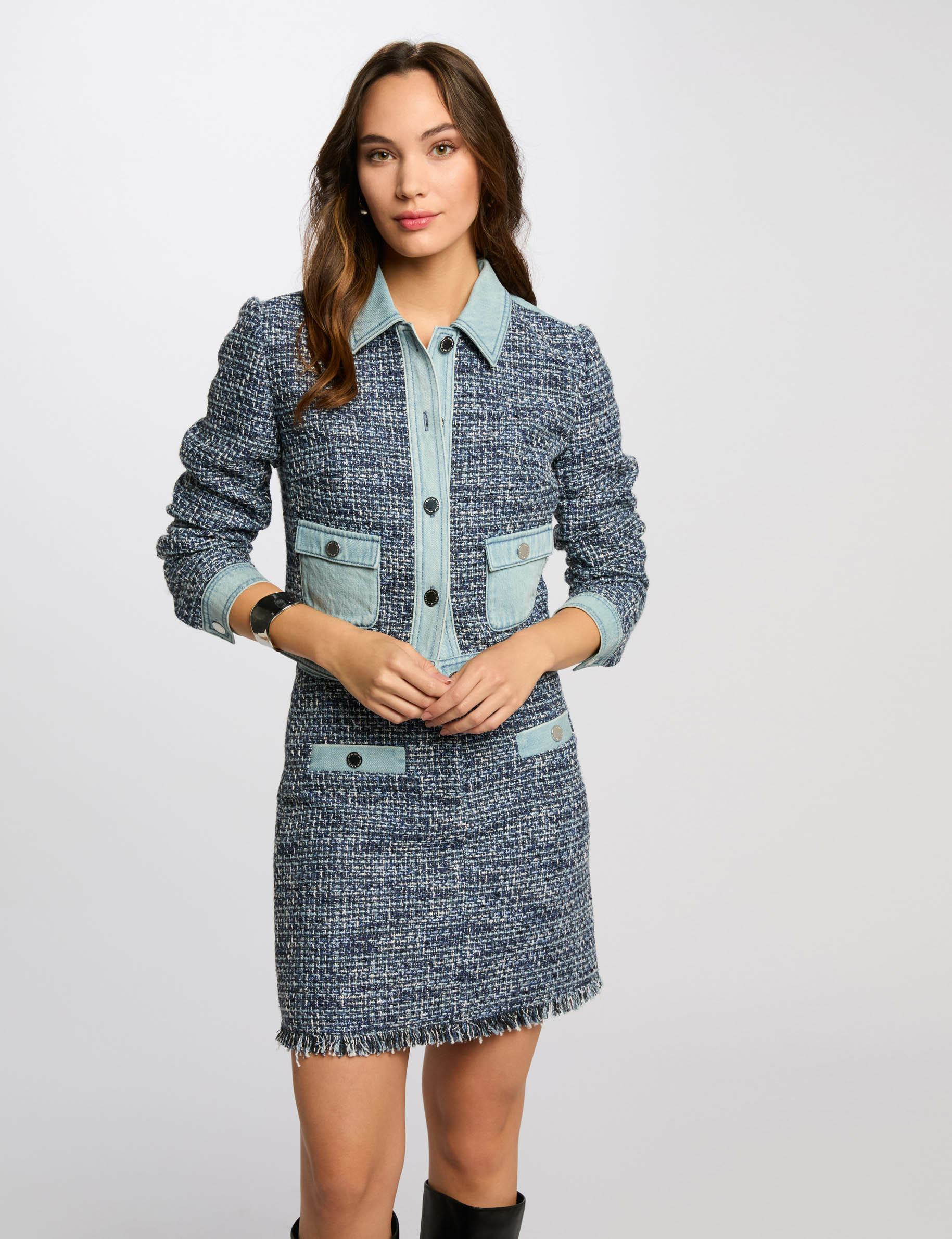 korte tweed jas meerkleurig vrouw Korte tweed jas meerkleurig vrouw