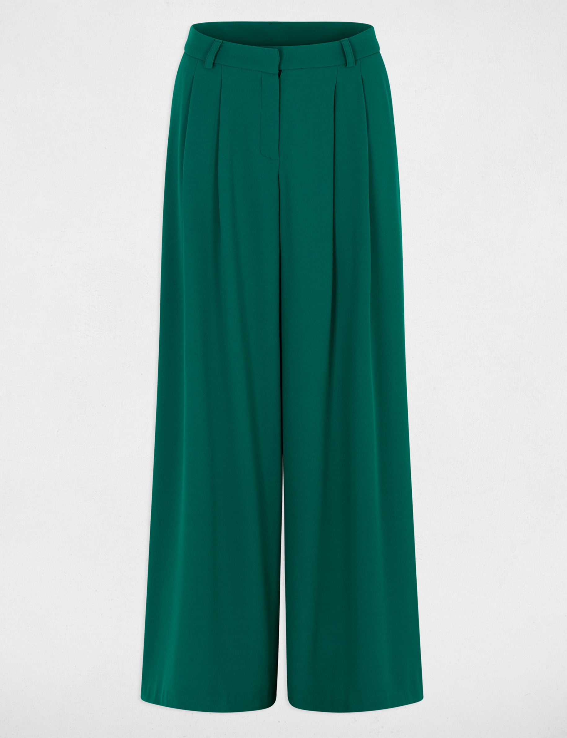 Pantalon large taille haute vert femme