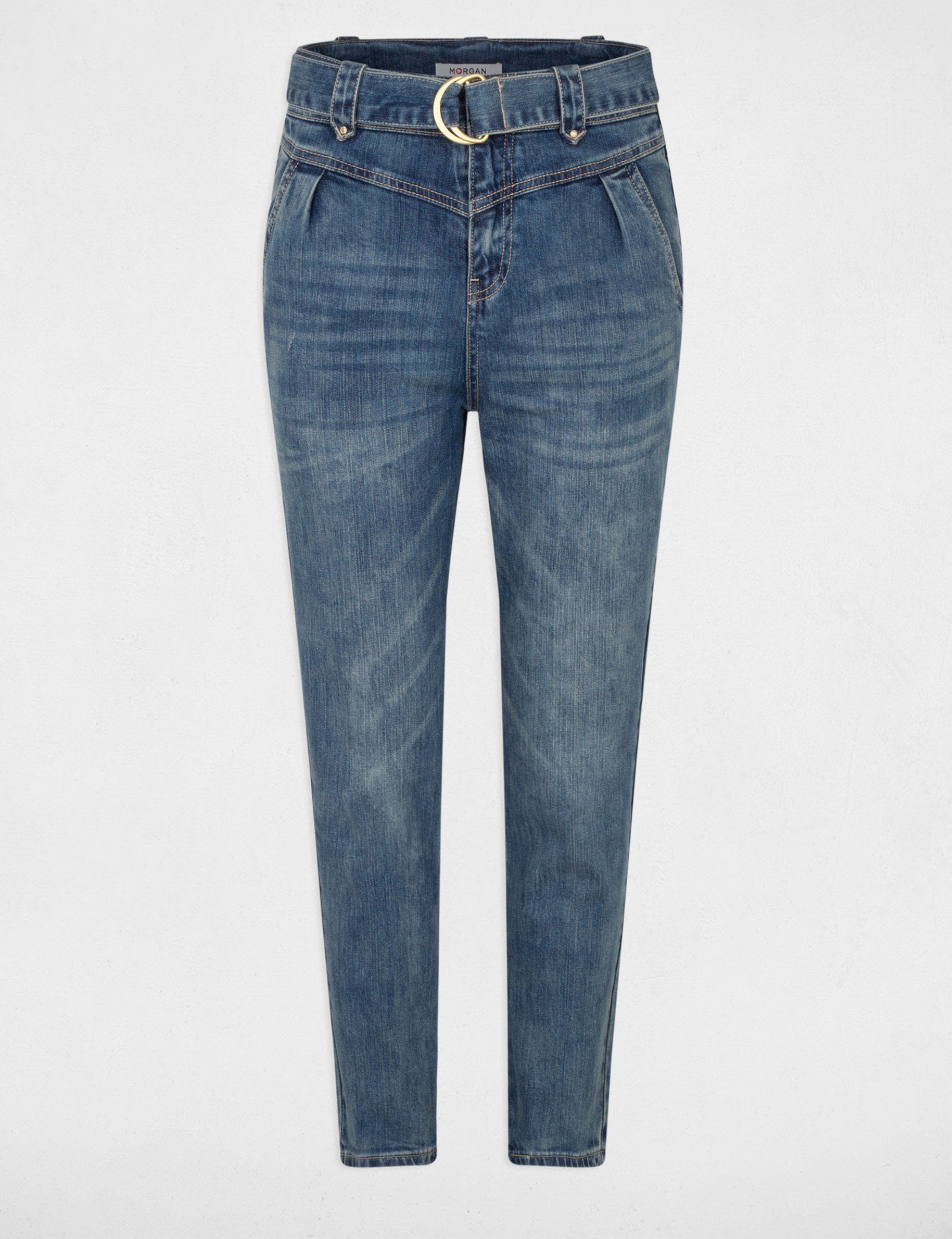 Normale 7/8e jeans met riem jean stone vrouw
