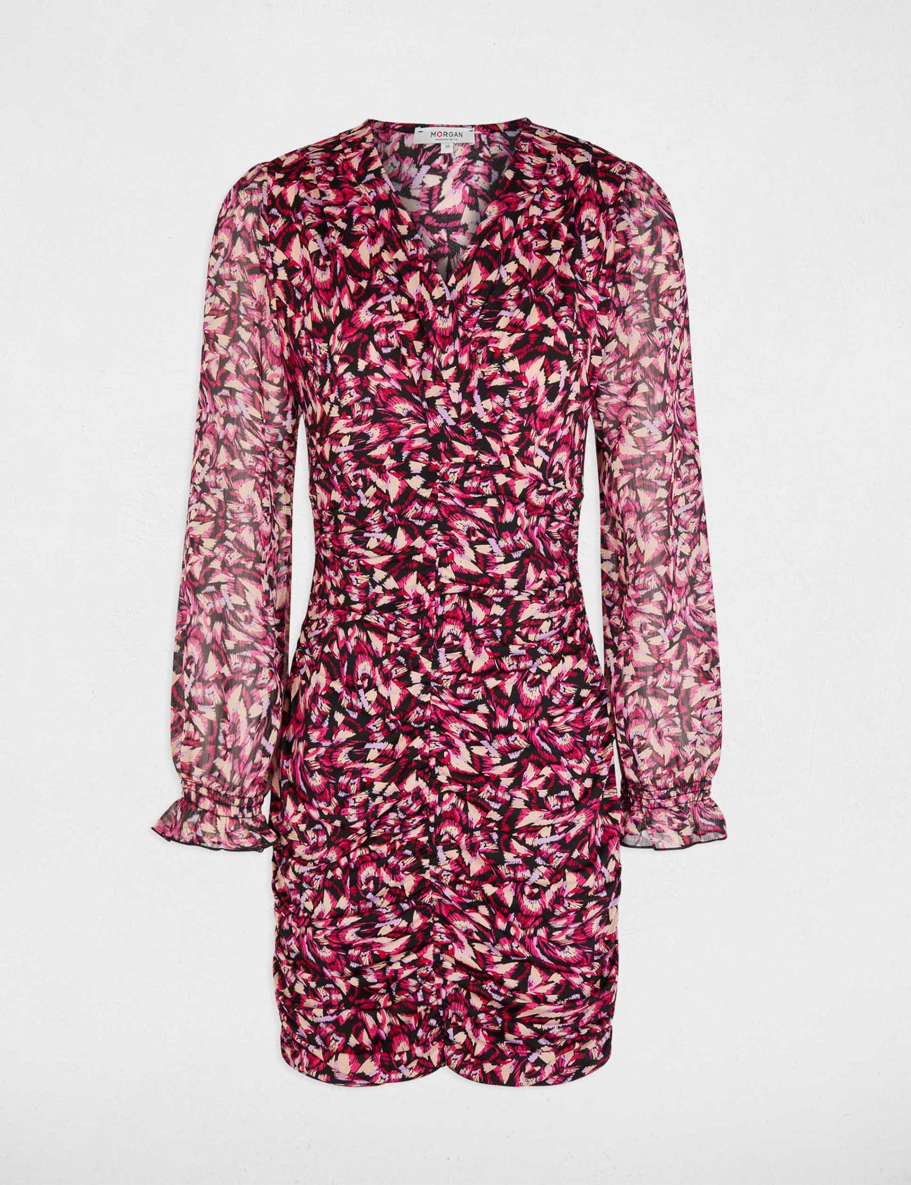 Jurk met overslag en 3/4 mouwen meerkleurig vrouw