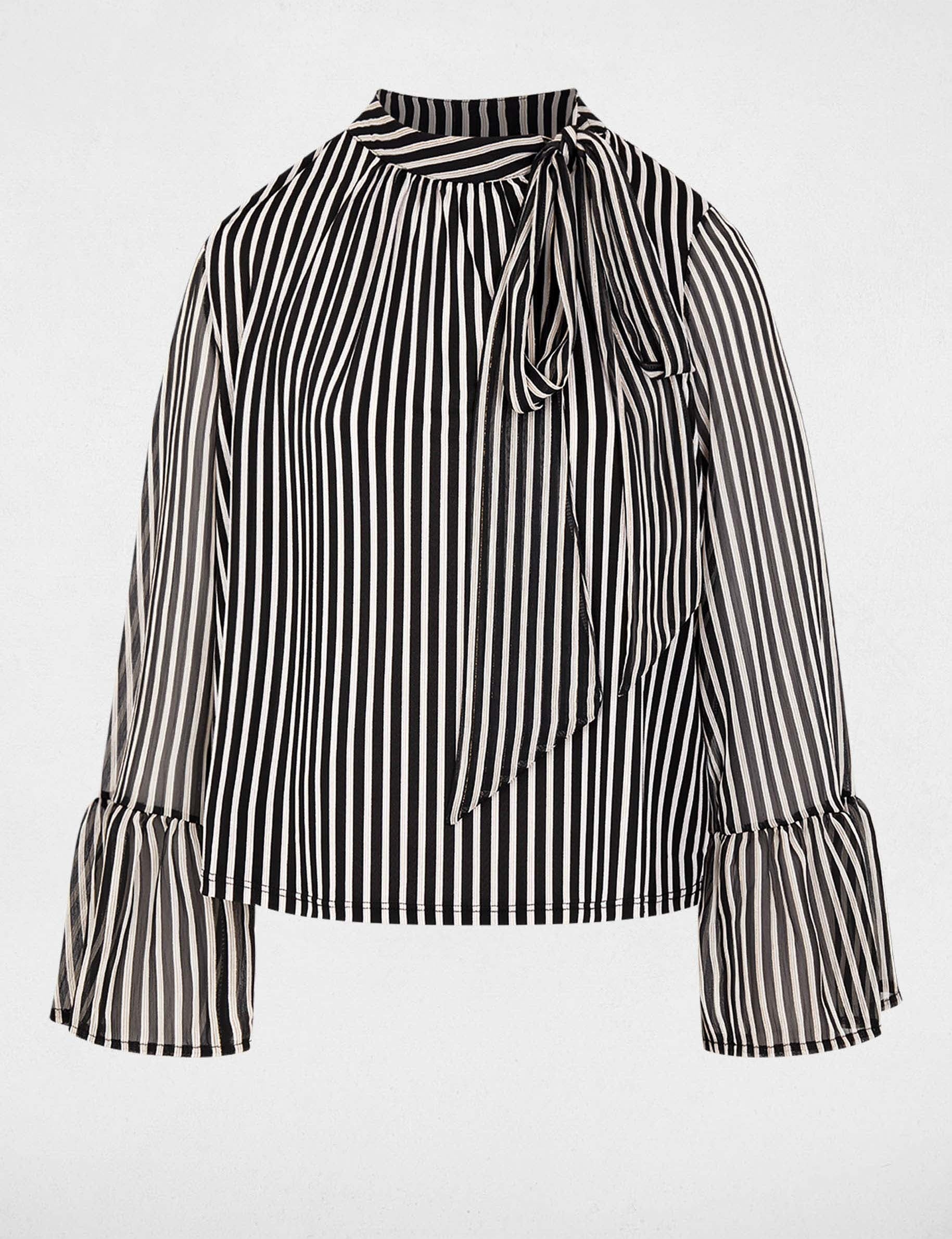 T-shirt col lavalli&egrave;re noir femme
