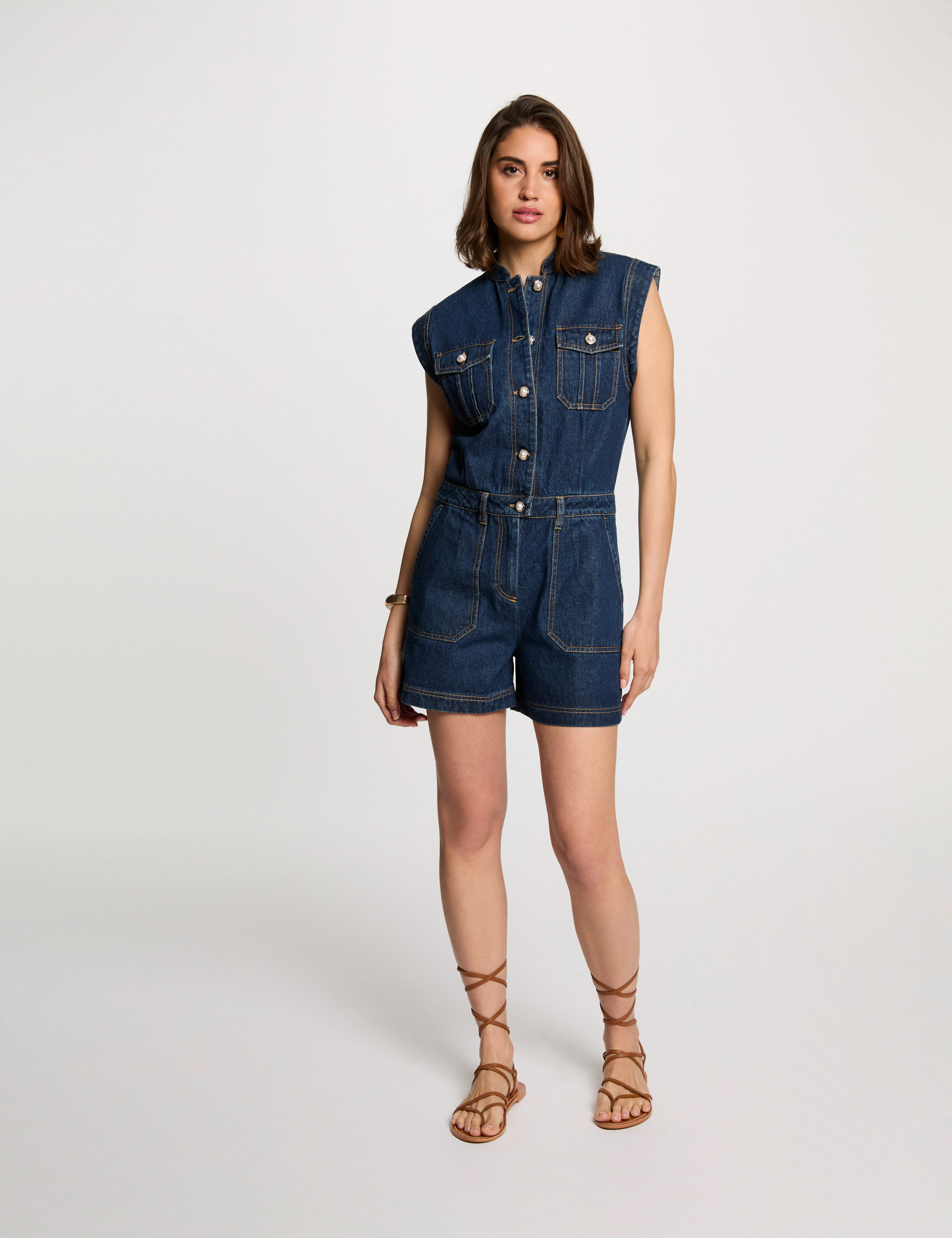 korte jumpsuit in jeans ruw denim vrouw Korte jumpsuit in jeans ruw denim vrouw