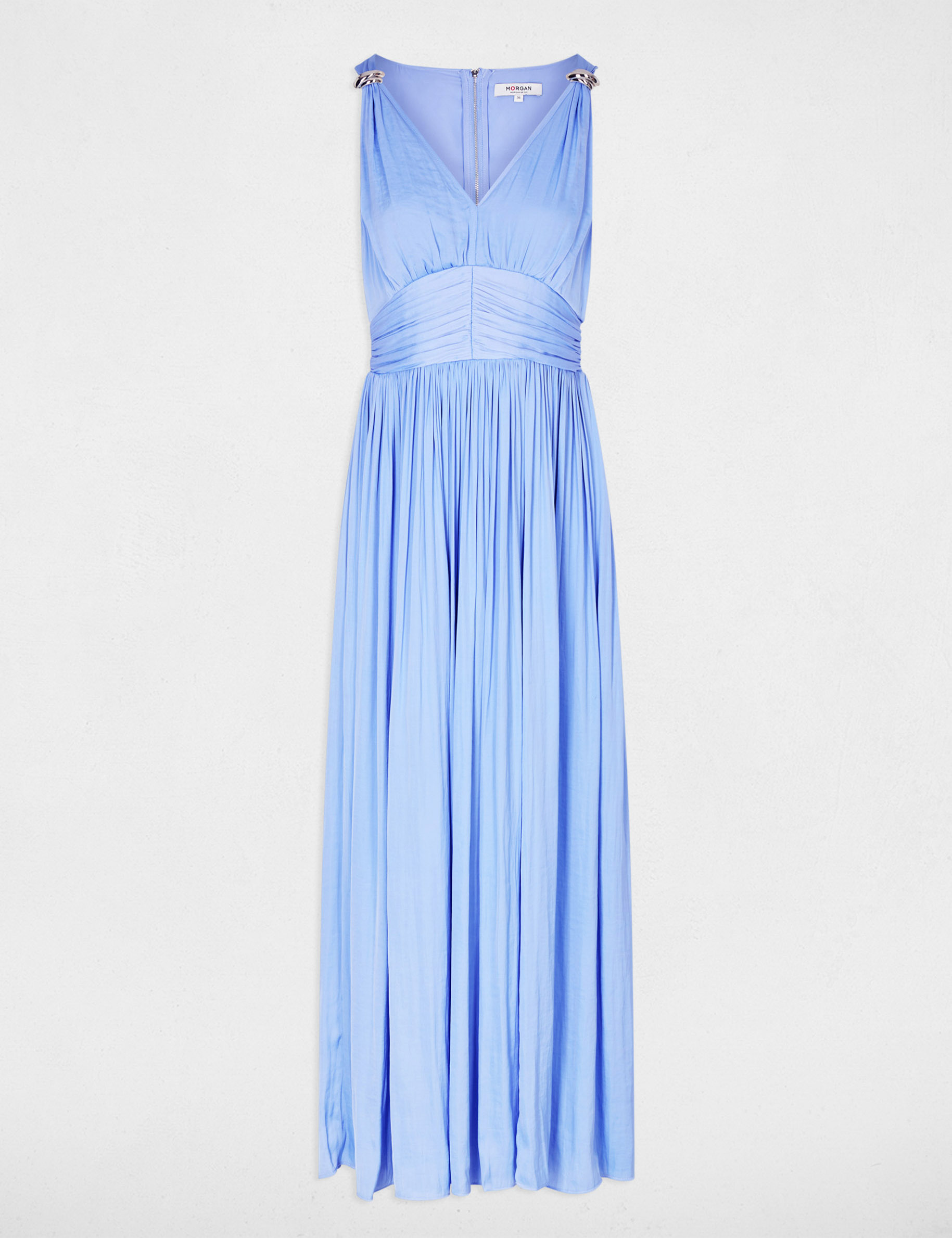 Robe longue col v bleu femme