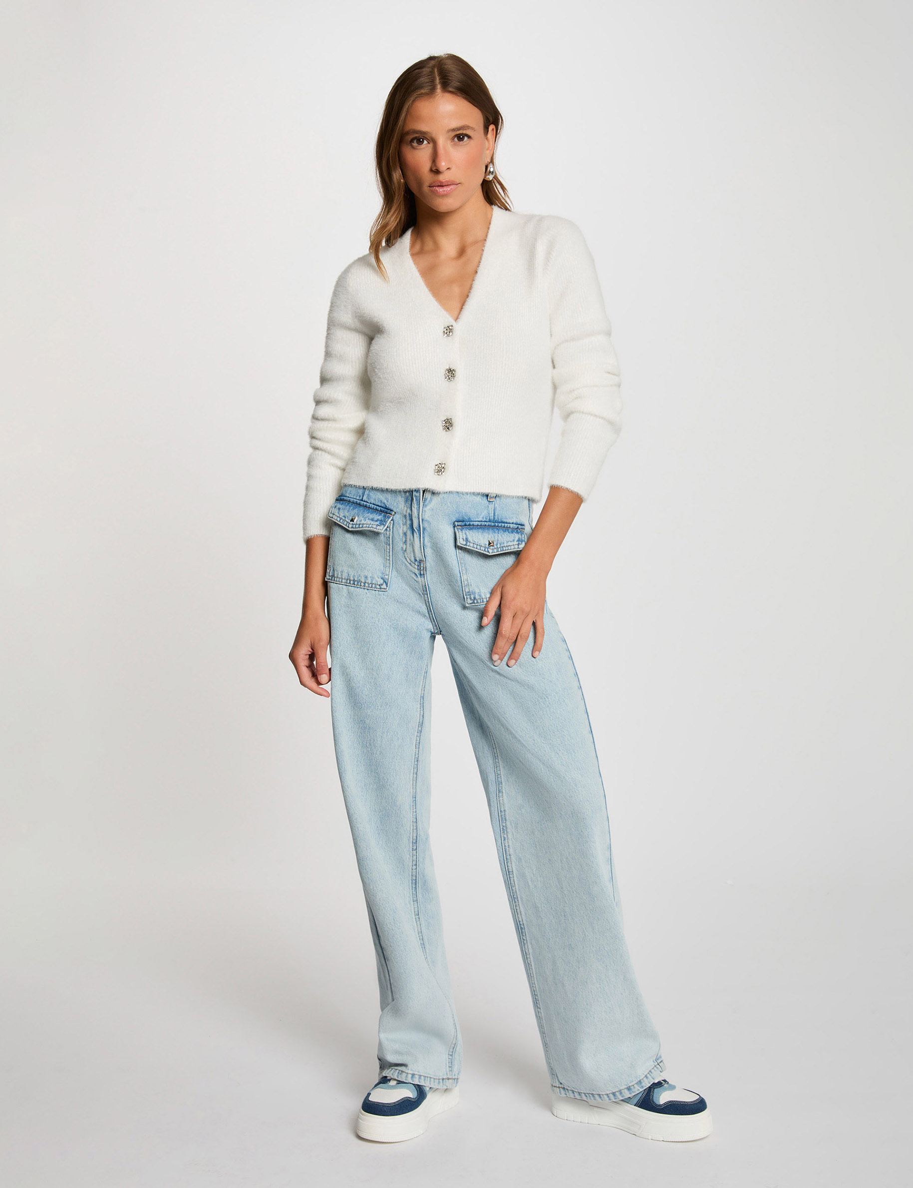 vest met lange mouwen helder wit vrouw Vest met lange mouwen helder wit vrouw