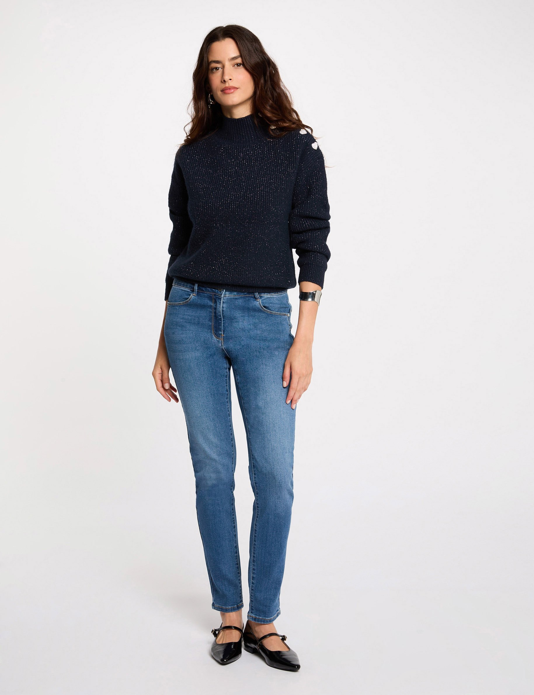 Slim fit jeans standaardmaat stone washed denim vrouw