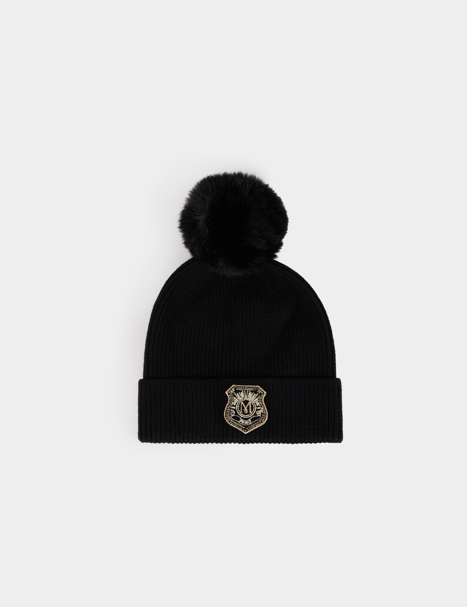Bonnet à pompon noir femme