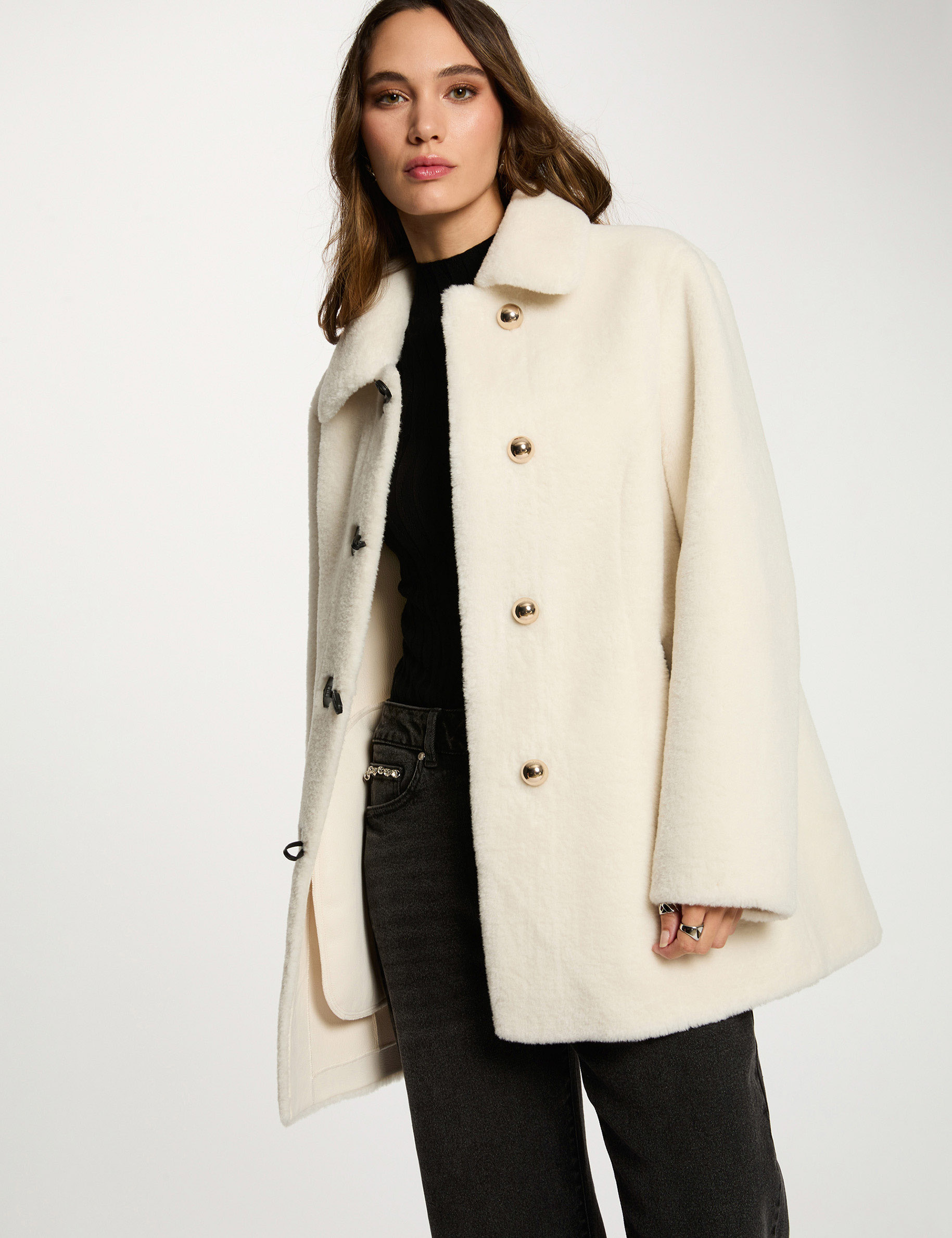 Manteau court fausse fourrure ivoire femme
