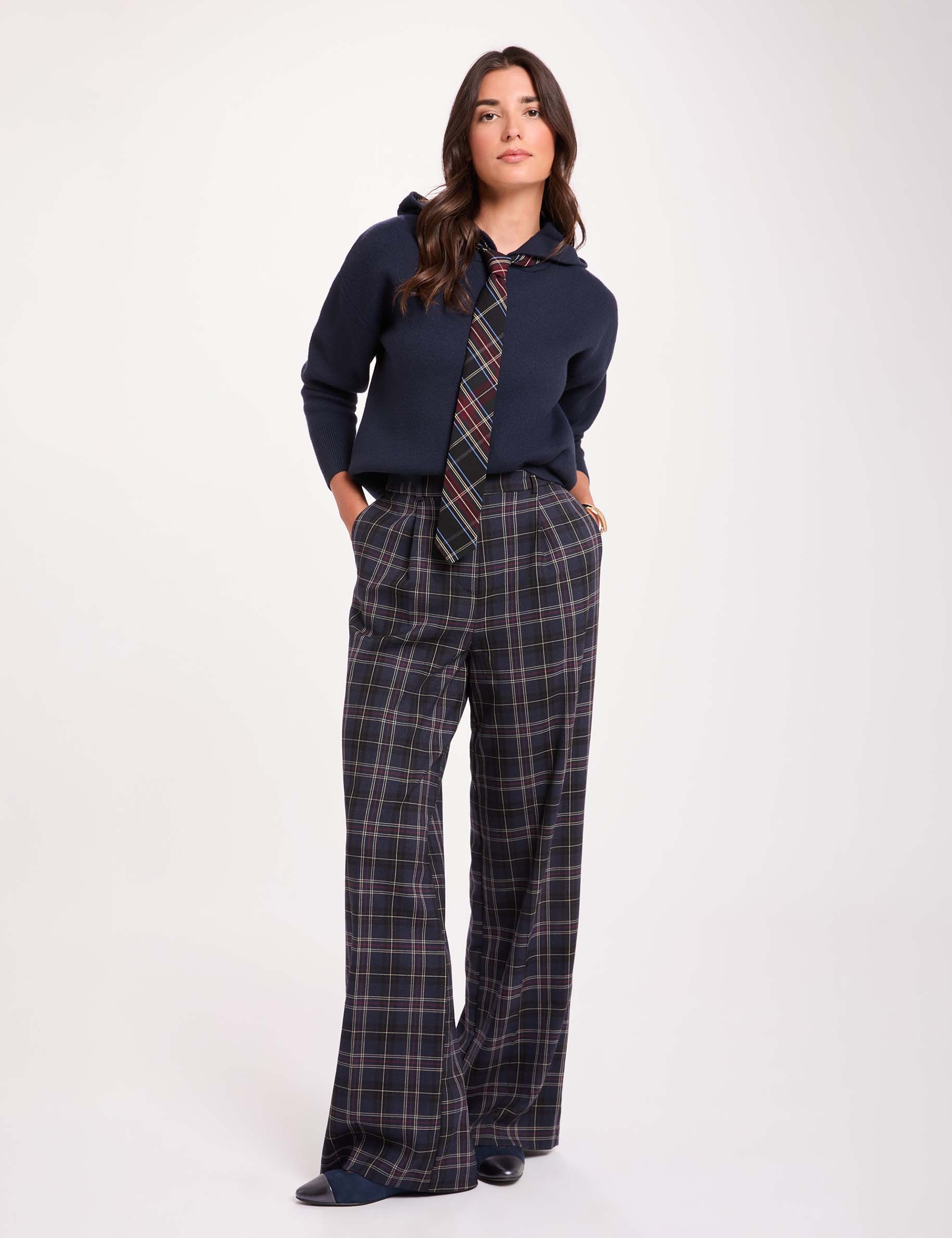 Pantalon large taille haute multicolore femme