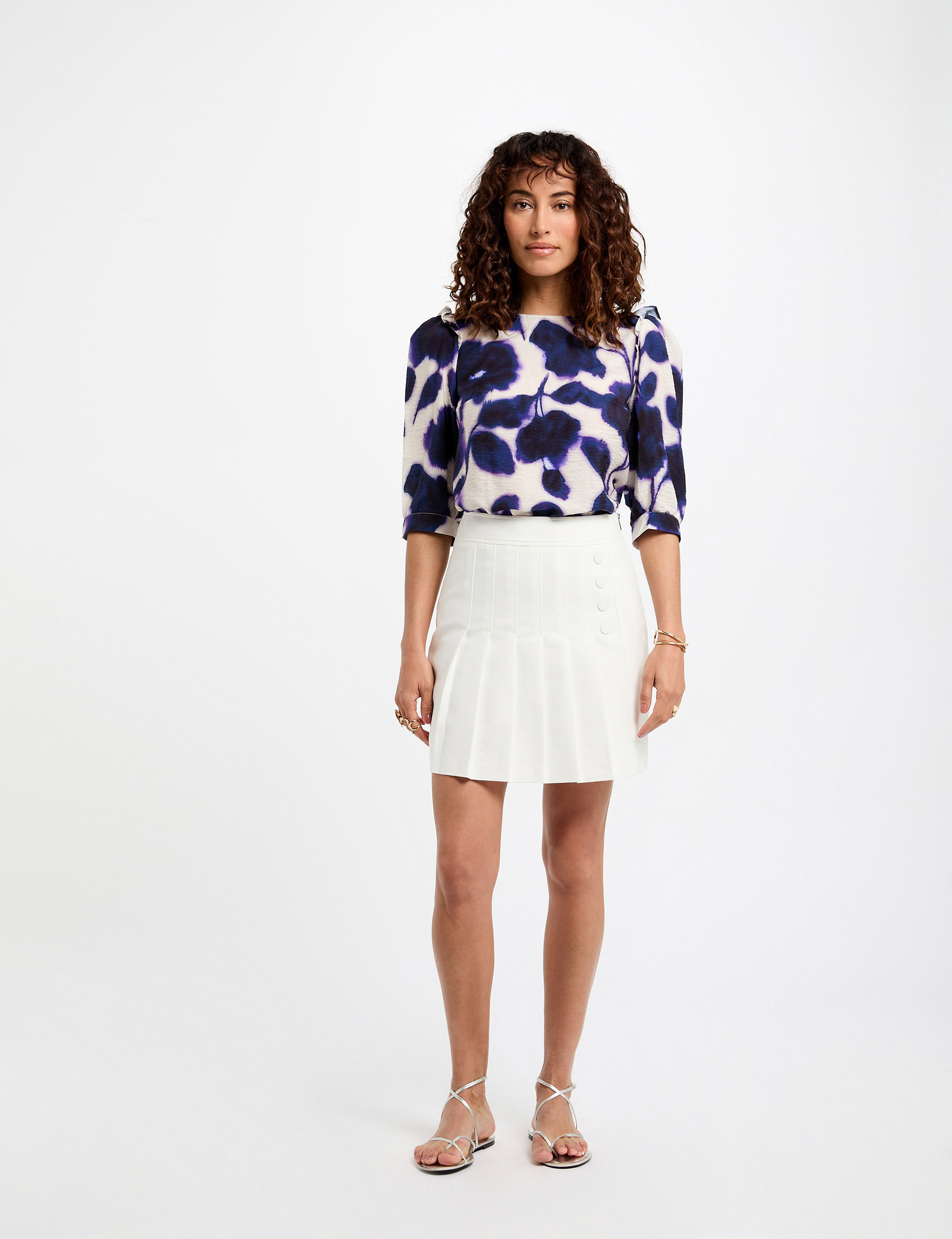 Blouse met 3/4 mouwen en bladprint meerkleurig vrouw