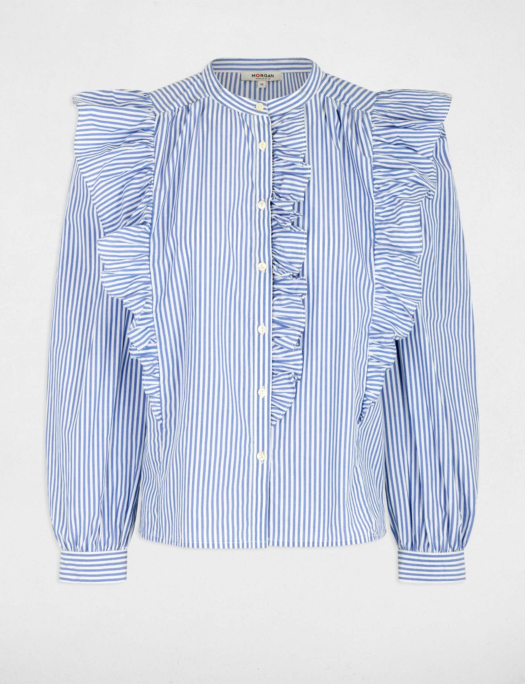 Chemise ray&eacute;e col mao bleu ciel femme