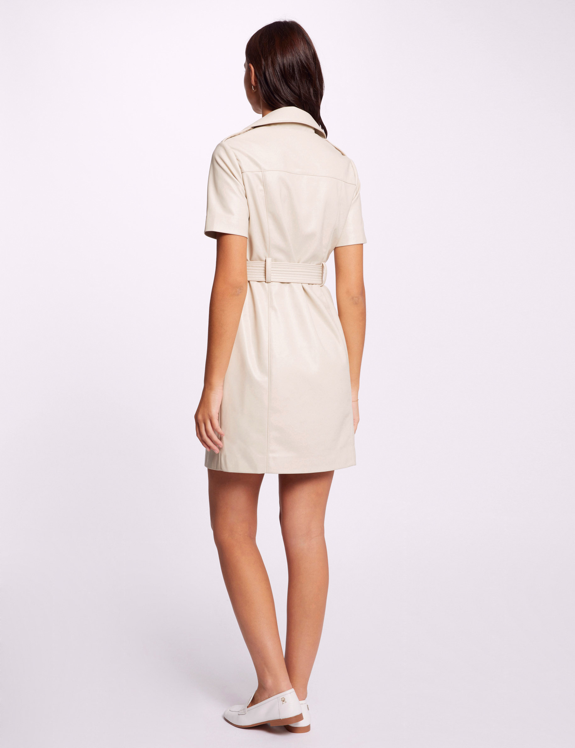 Robe courte simili cuir beige femme