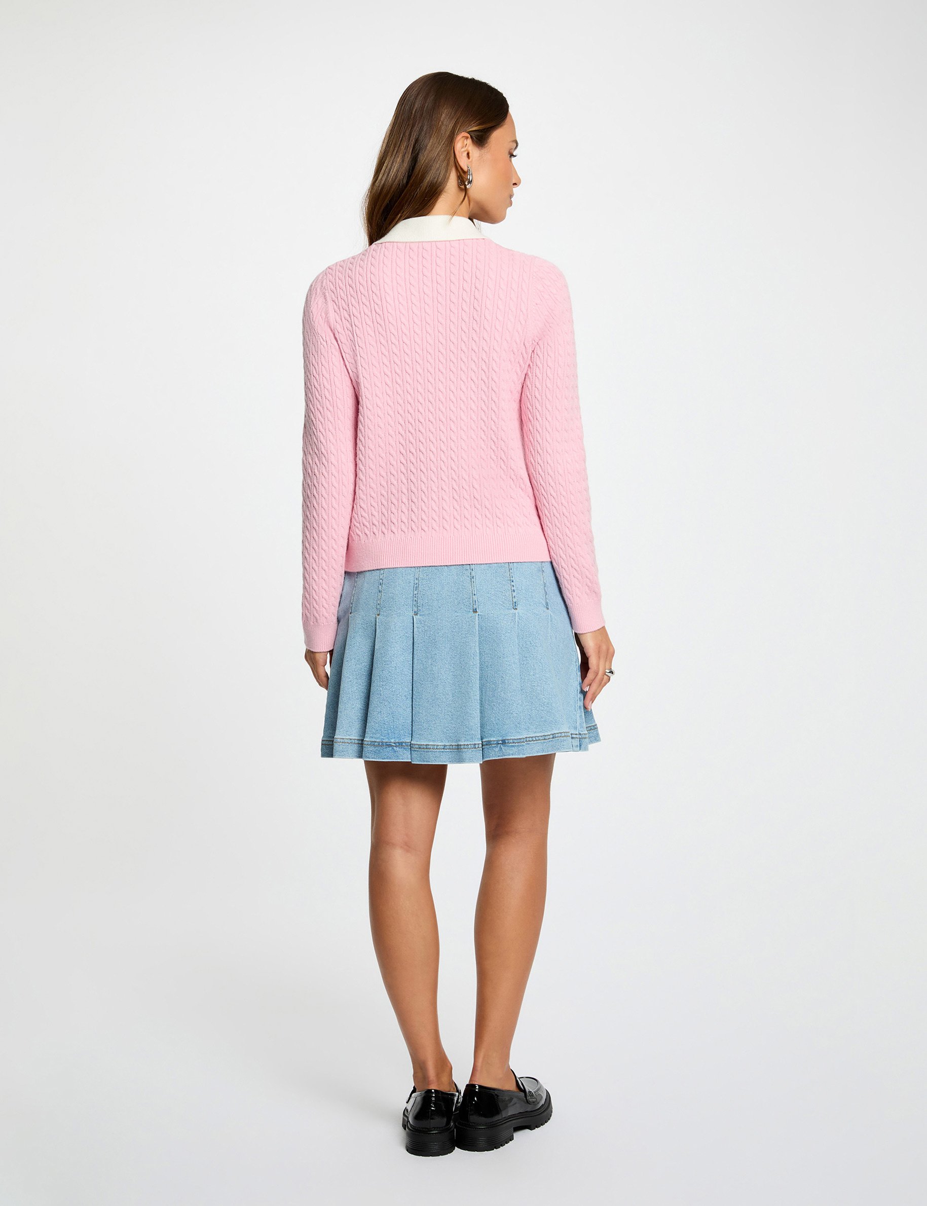 Geplooide korte rok stone washed denim vrouw