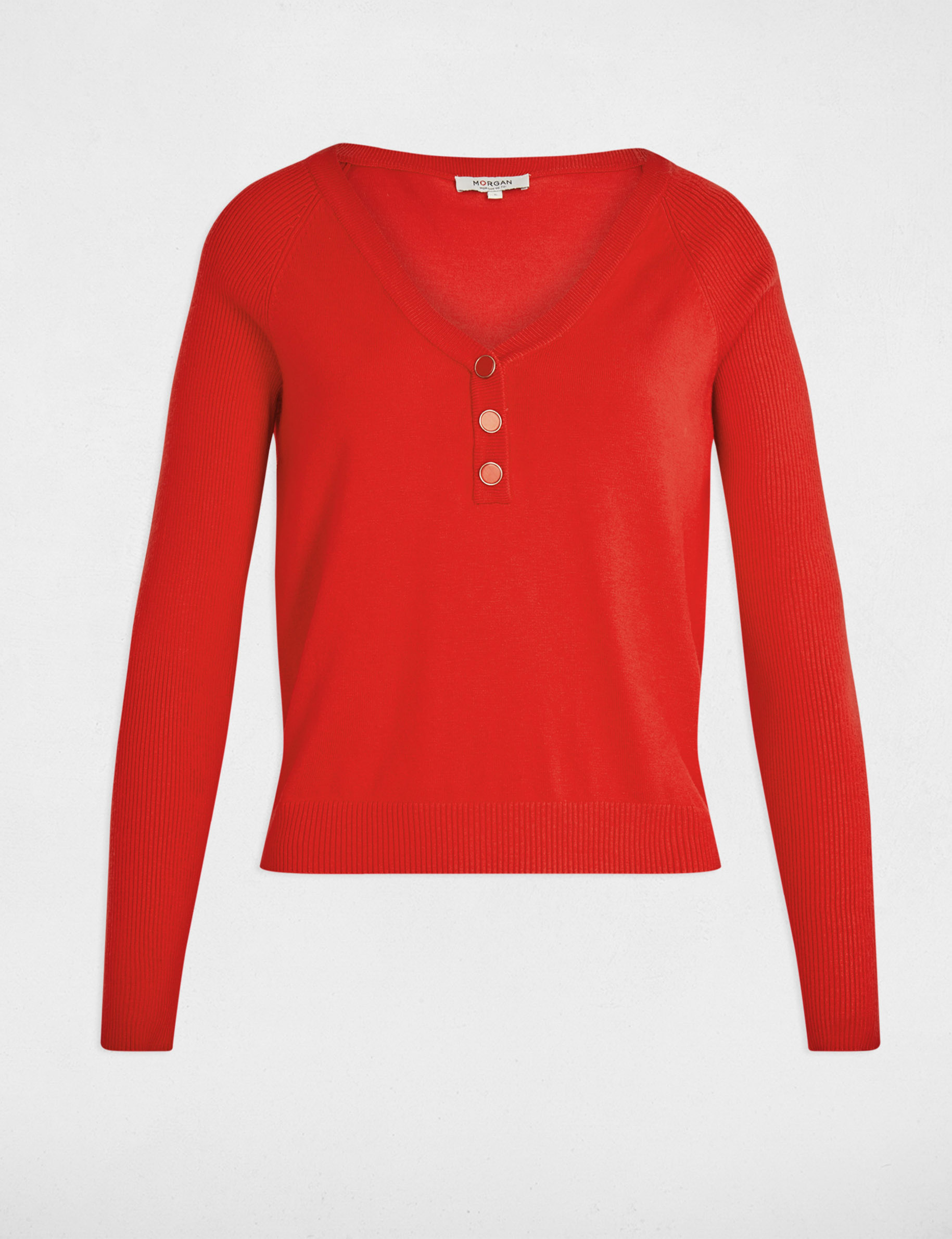 Pull ajust&eacute; col v rouge femme