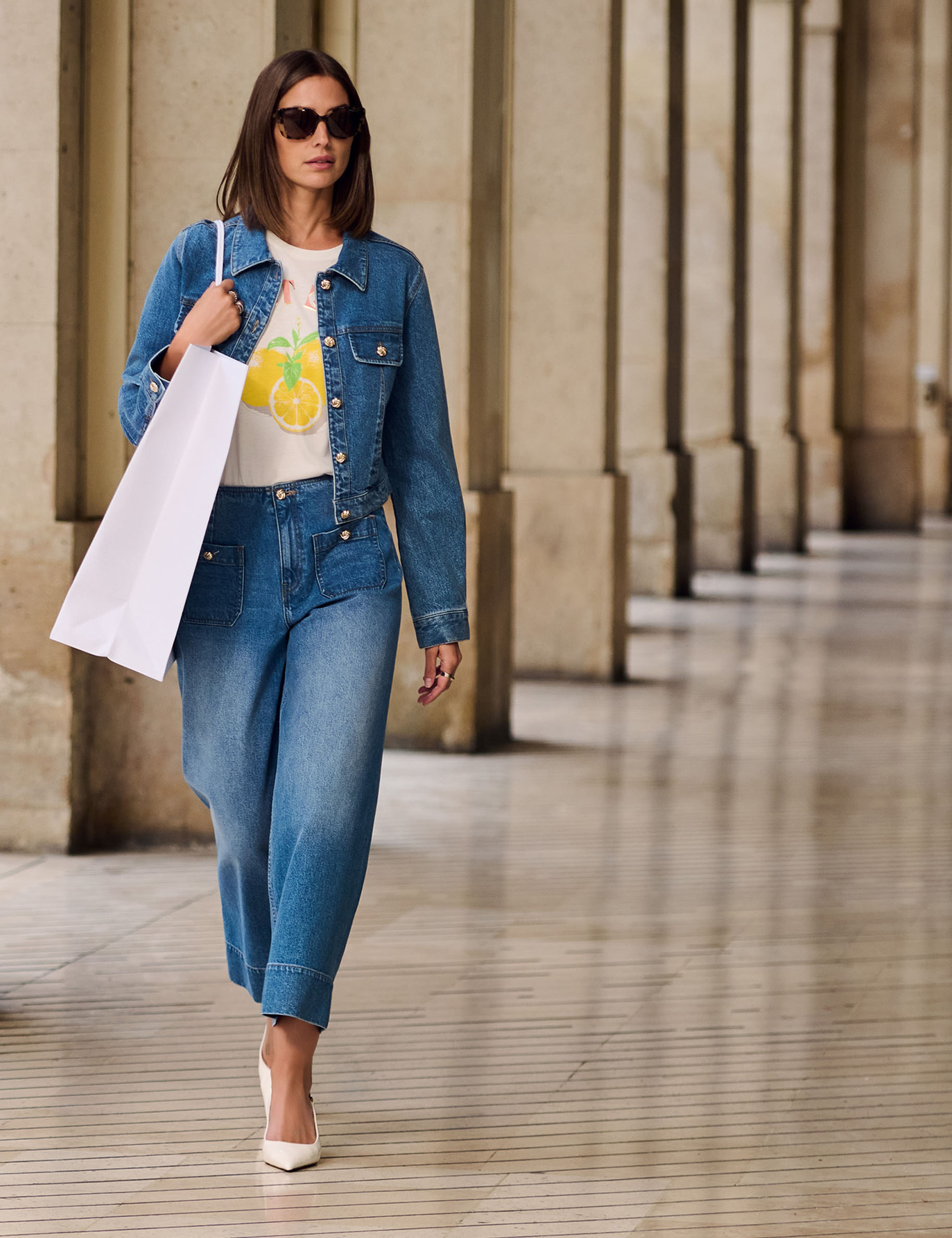 Jean large taille haute denim stone femme