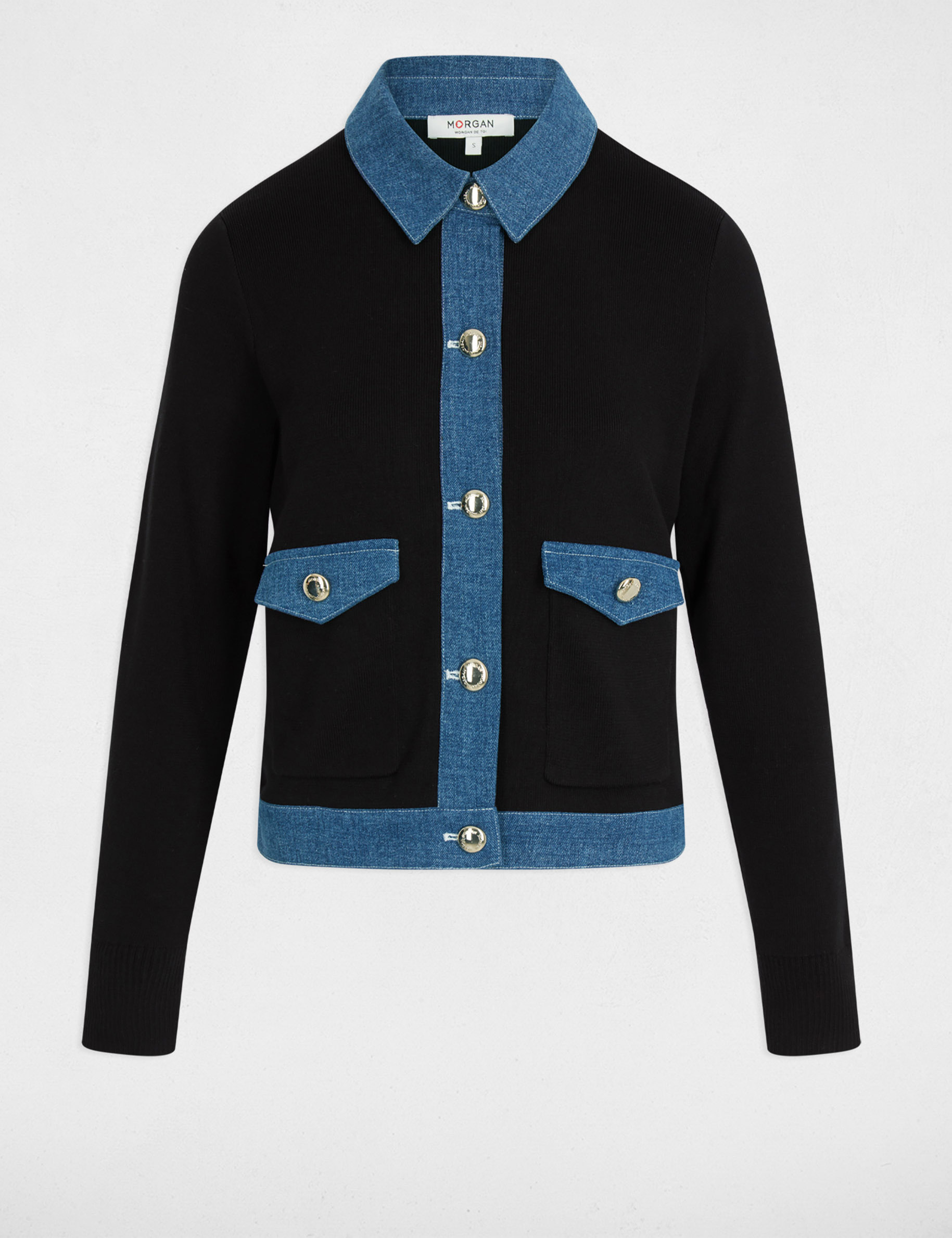 Gilet col &agrave; revers ray&eacute; noir femme