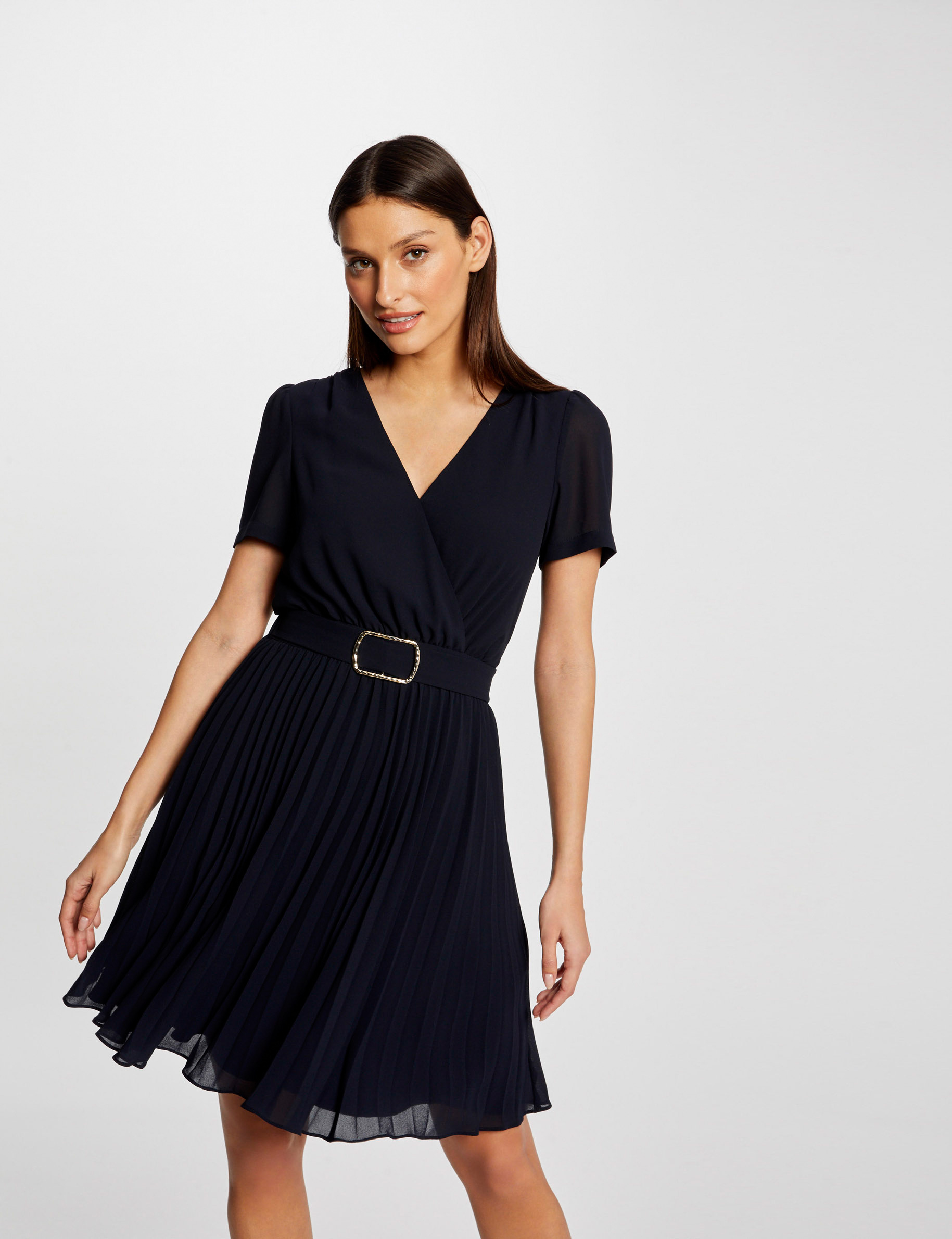 Robe patineuse bas plissé marine femme Robe patineuse bas plissé marine femme