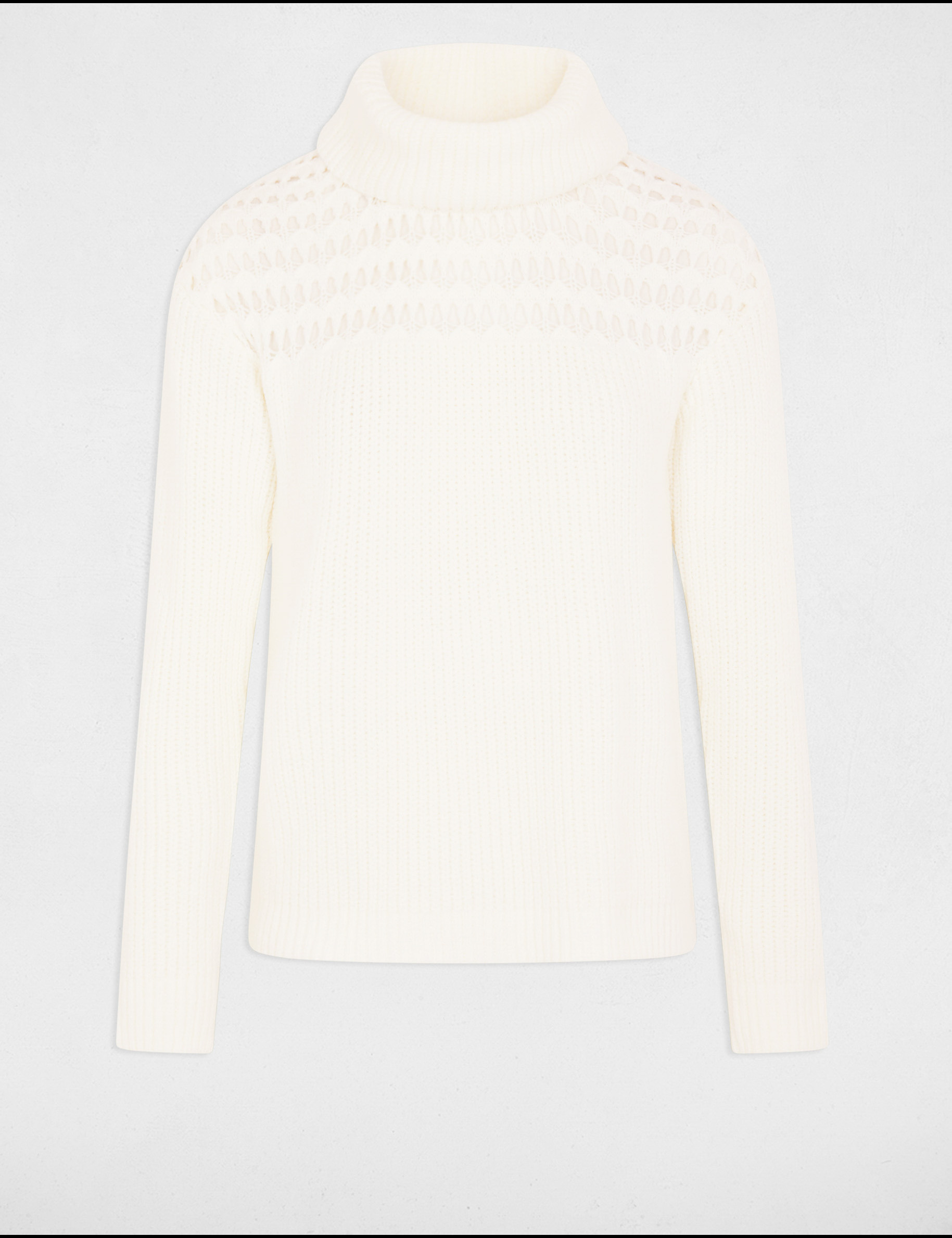 Pull col roulé manches longues ecru femme