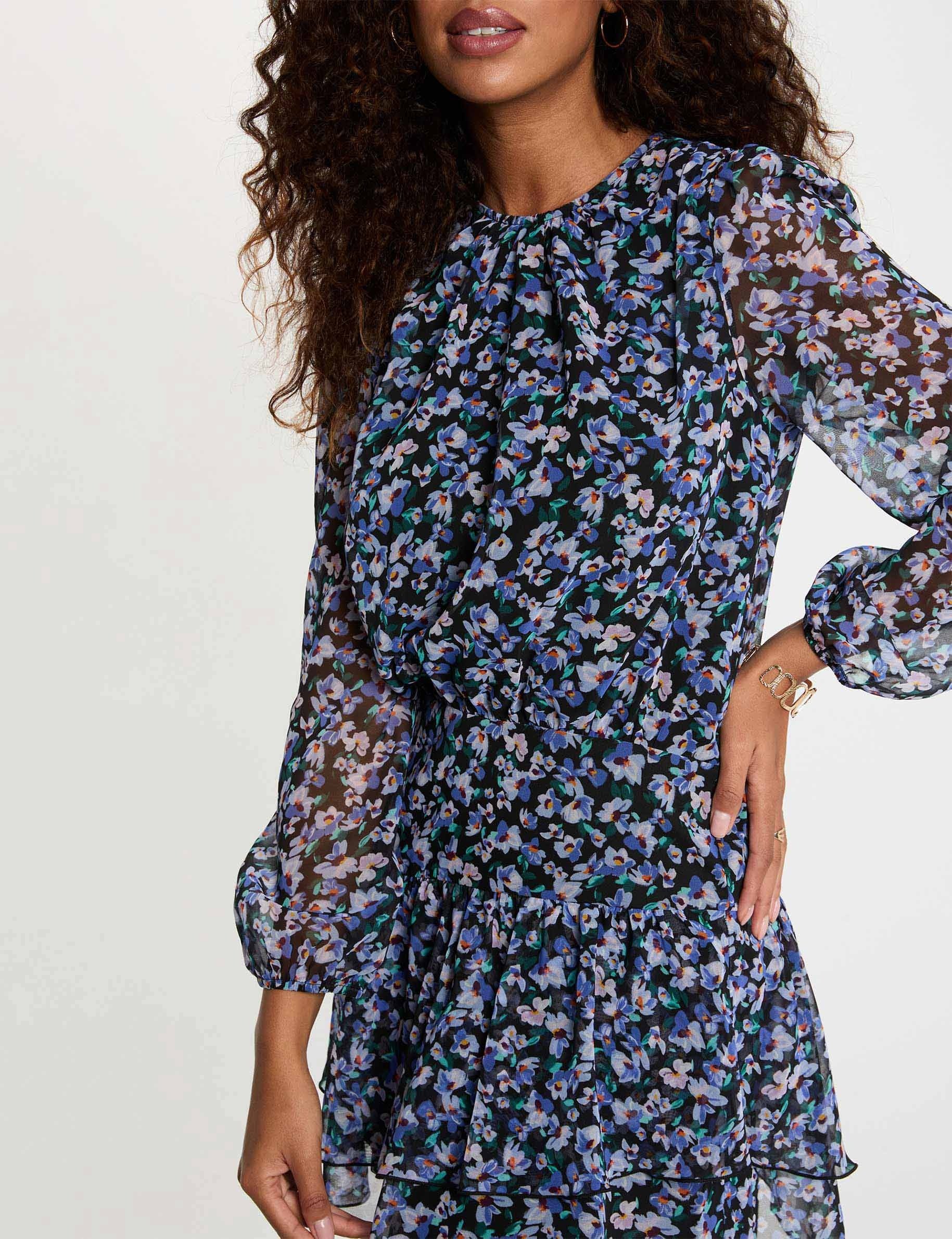 Robe courte col rond multicolore femme