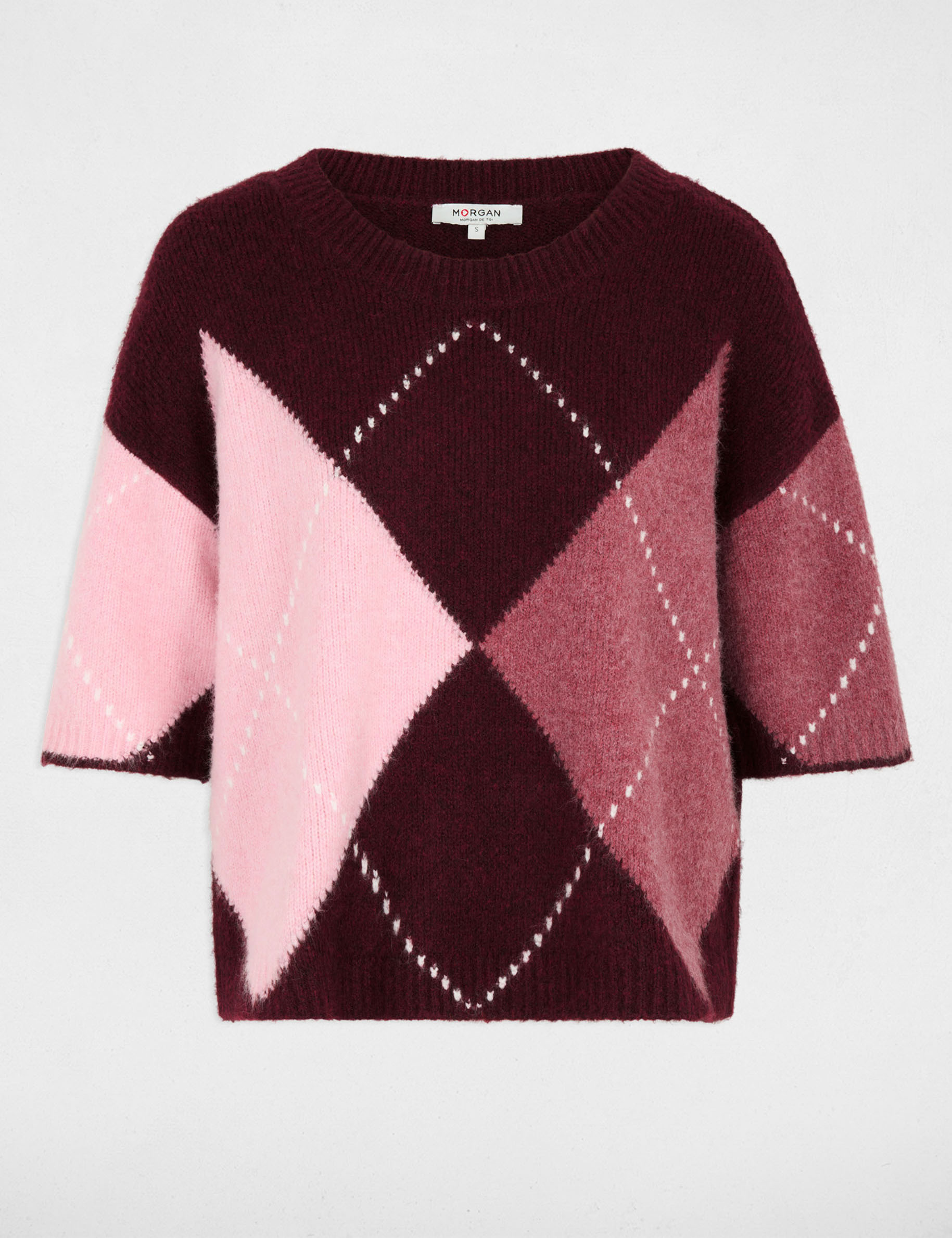 Jacquard trui met ronde hals pruim vrouw