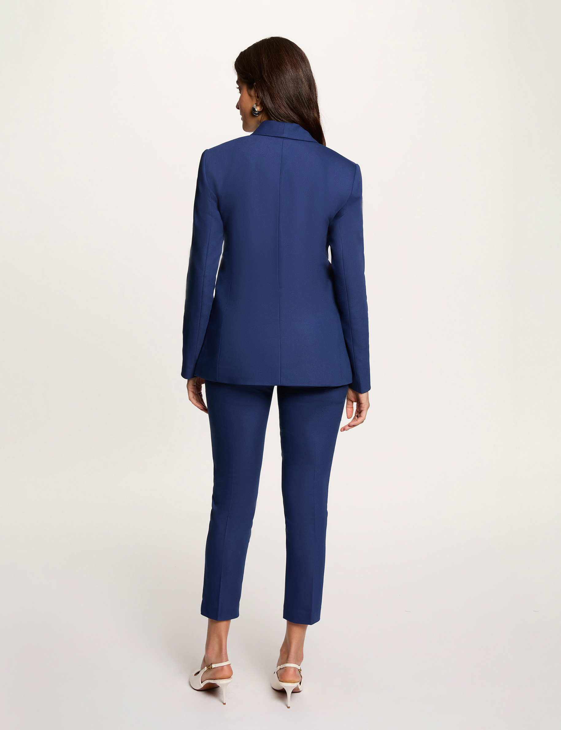 7/8 broek met ceintuur marineblauw vrouw