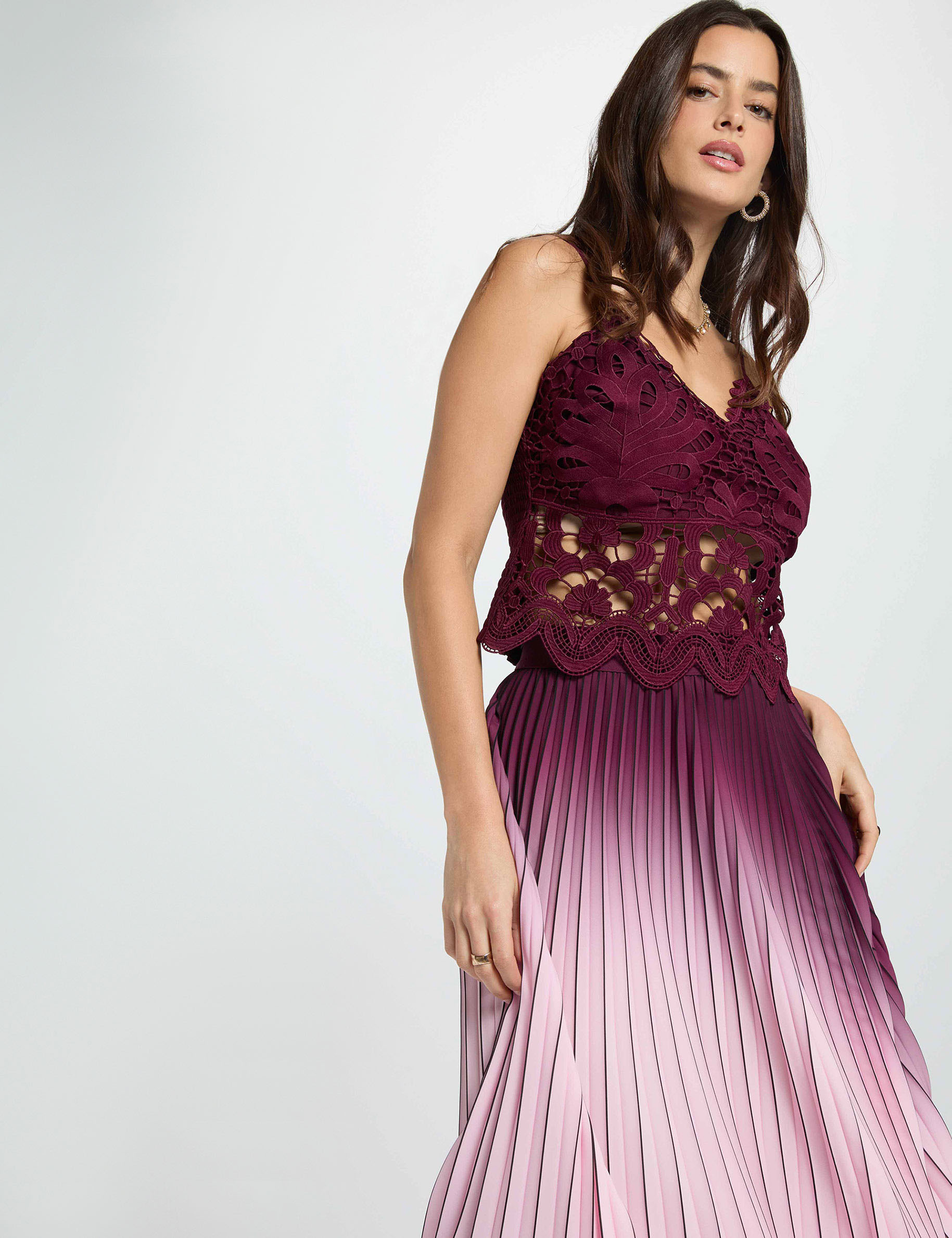 Crop top met fijne bandjes pruim vrouw