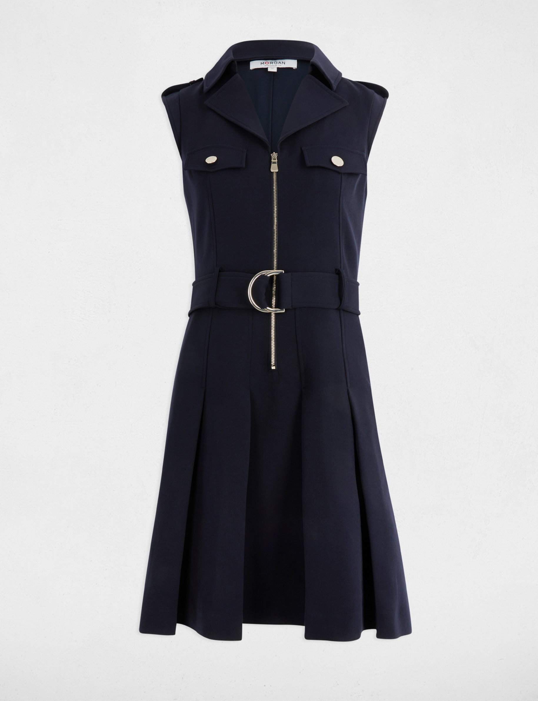 Robe courte trapèze plis bleu marine femme