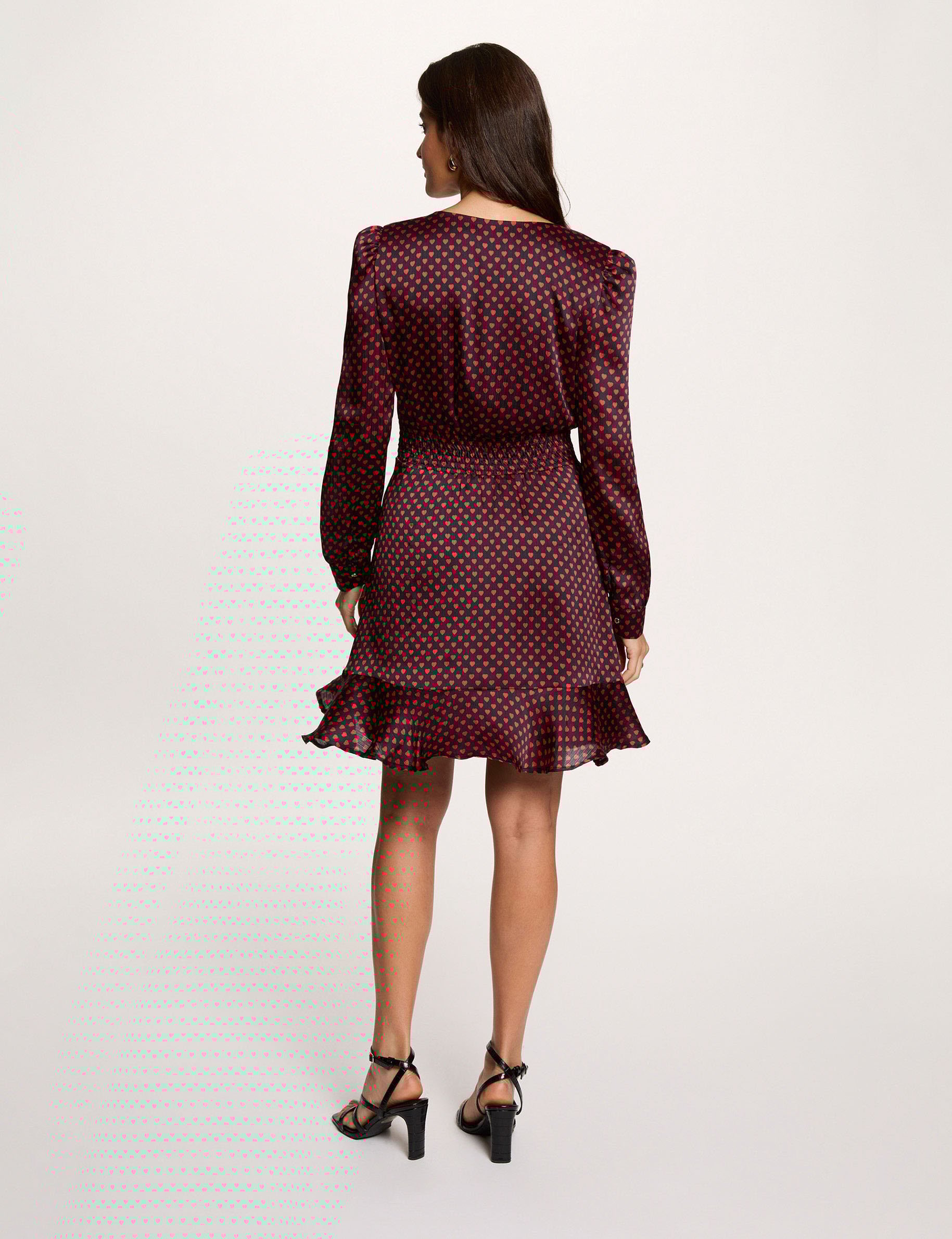 Robe courte col v multicolore femme