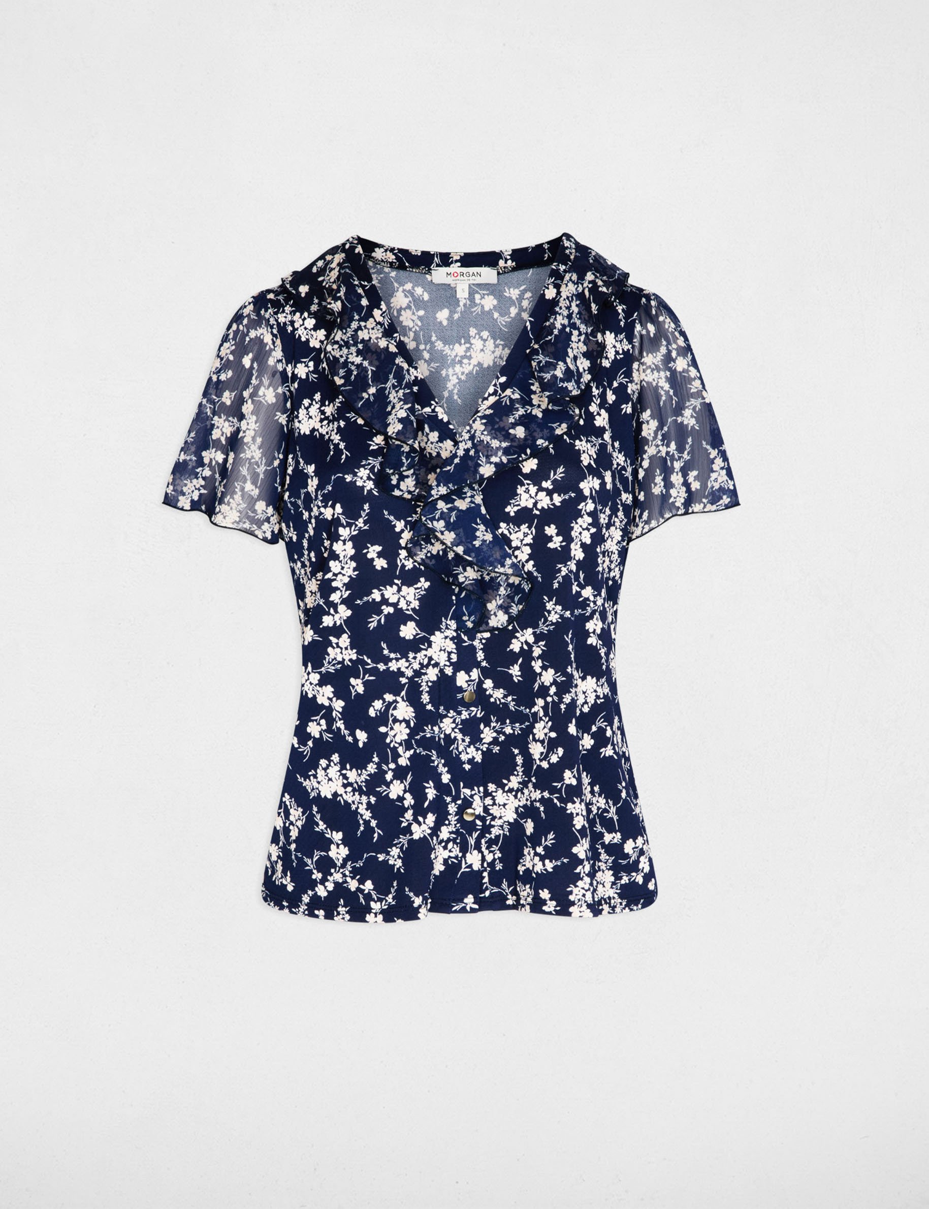 Chemise voile col v bleu marine femme