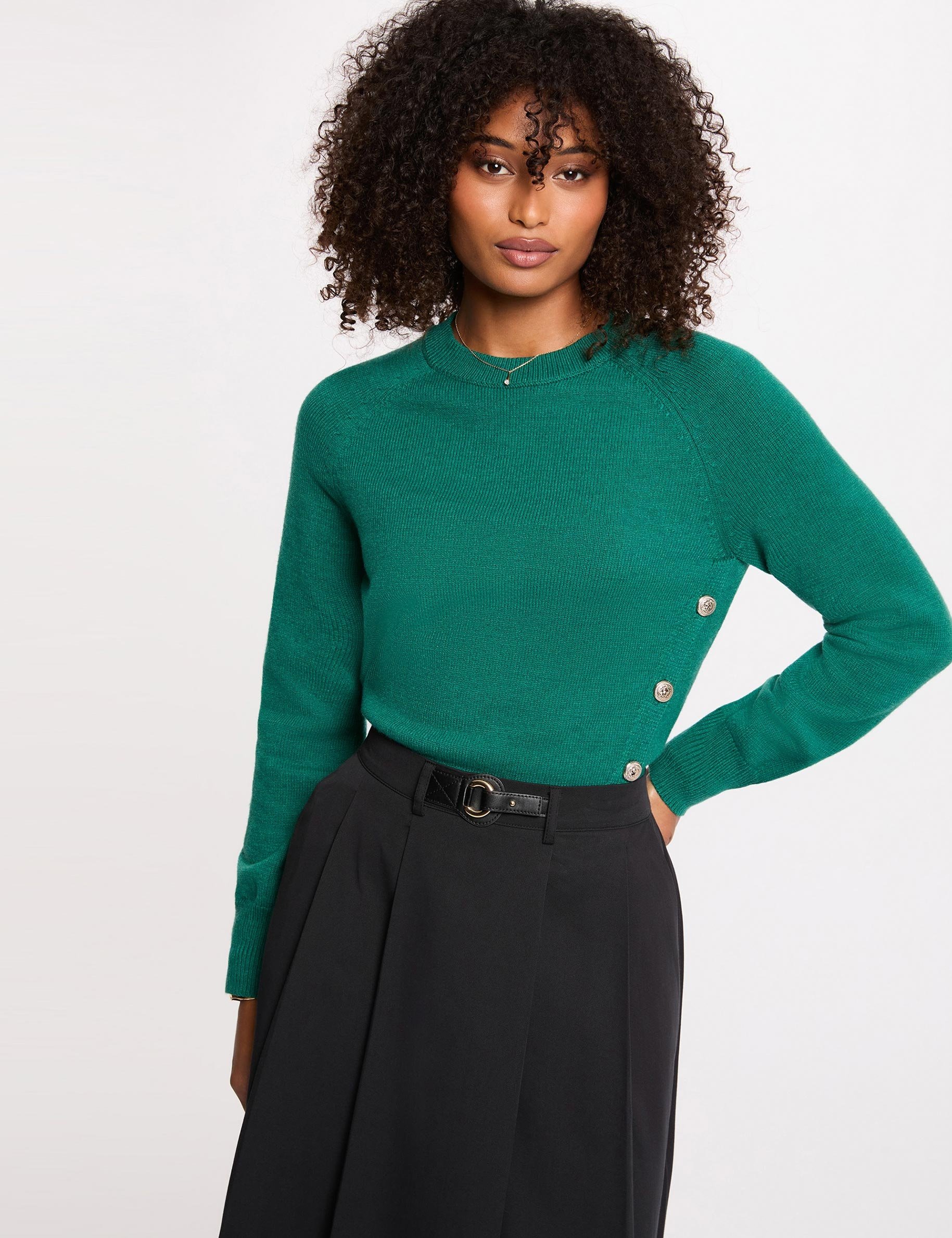 Pull col rond manches longues vert femme