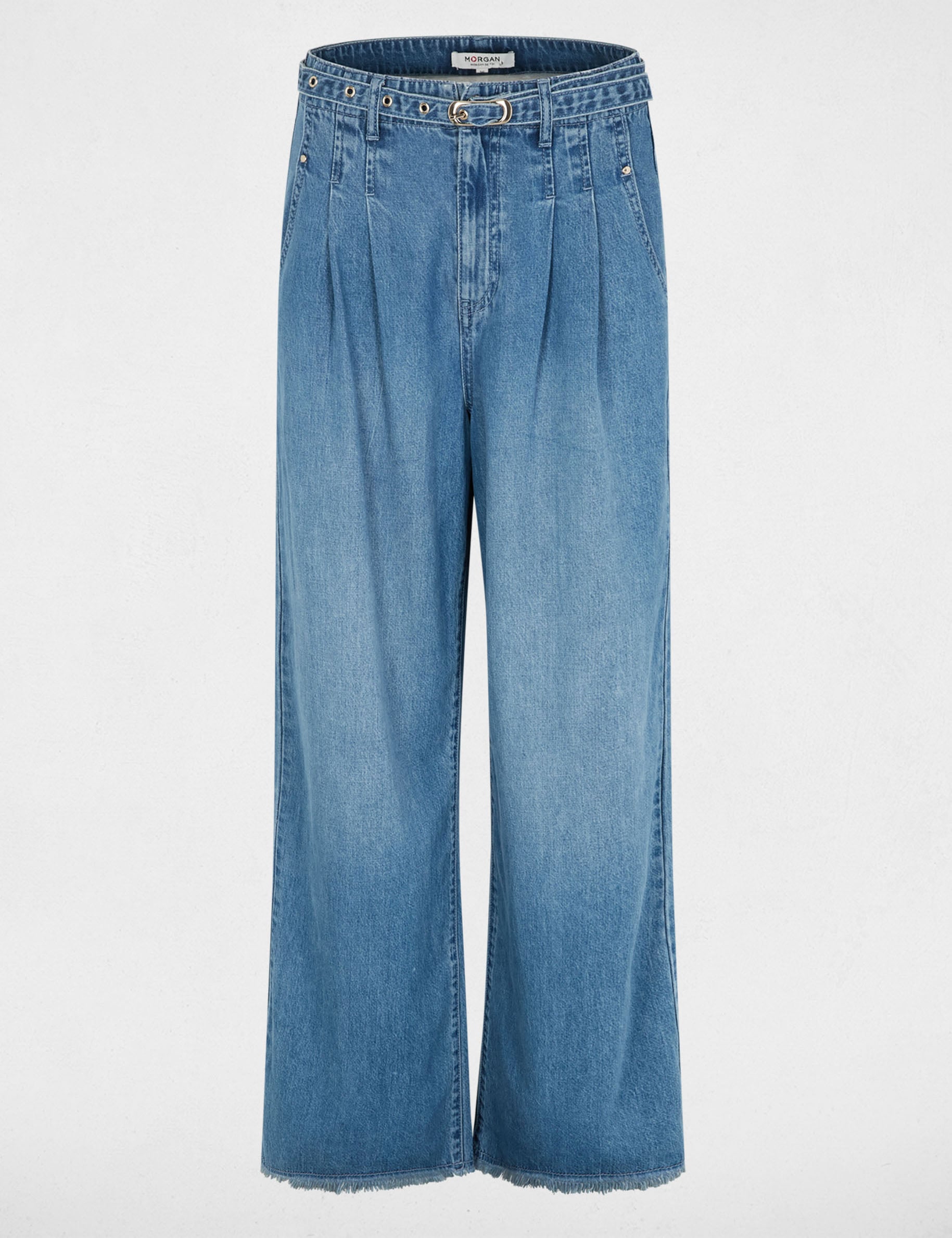 Jean large taille haute denim bleach femme