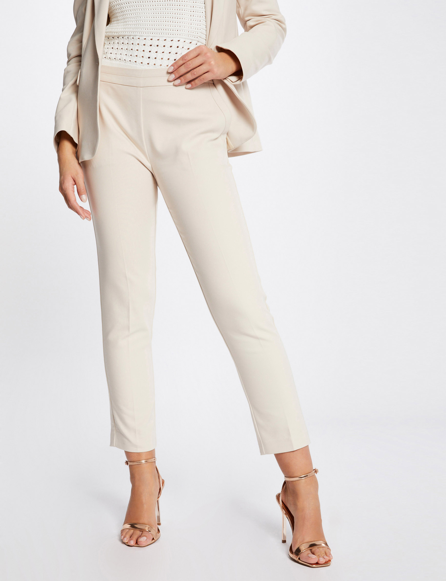 7/8 broek met ceintuur ivoor vrouw