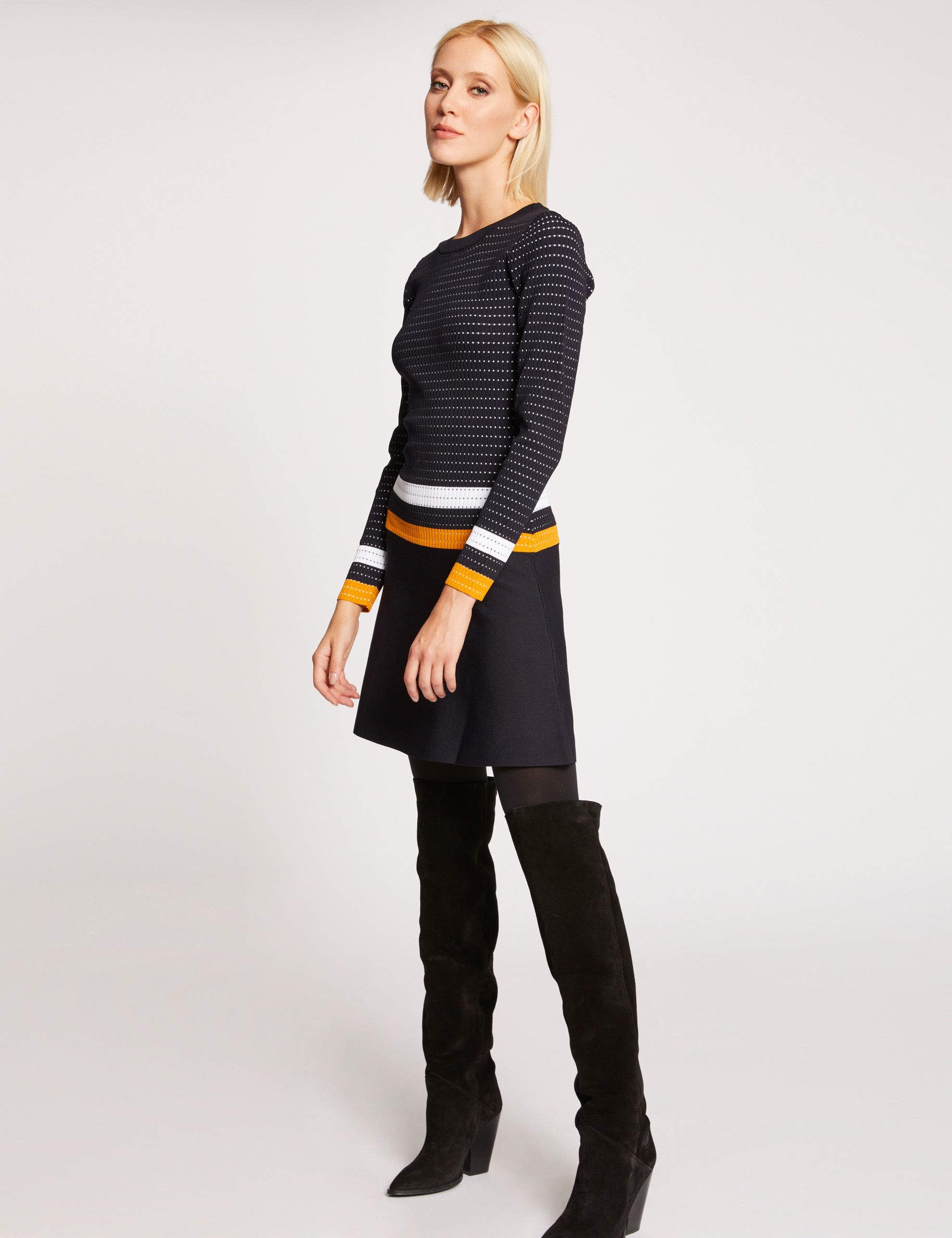 Robe patineuse &agrave; bandes contrastantes marine femme