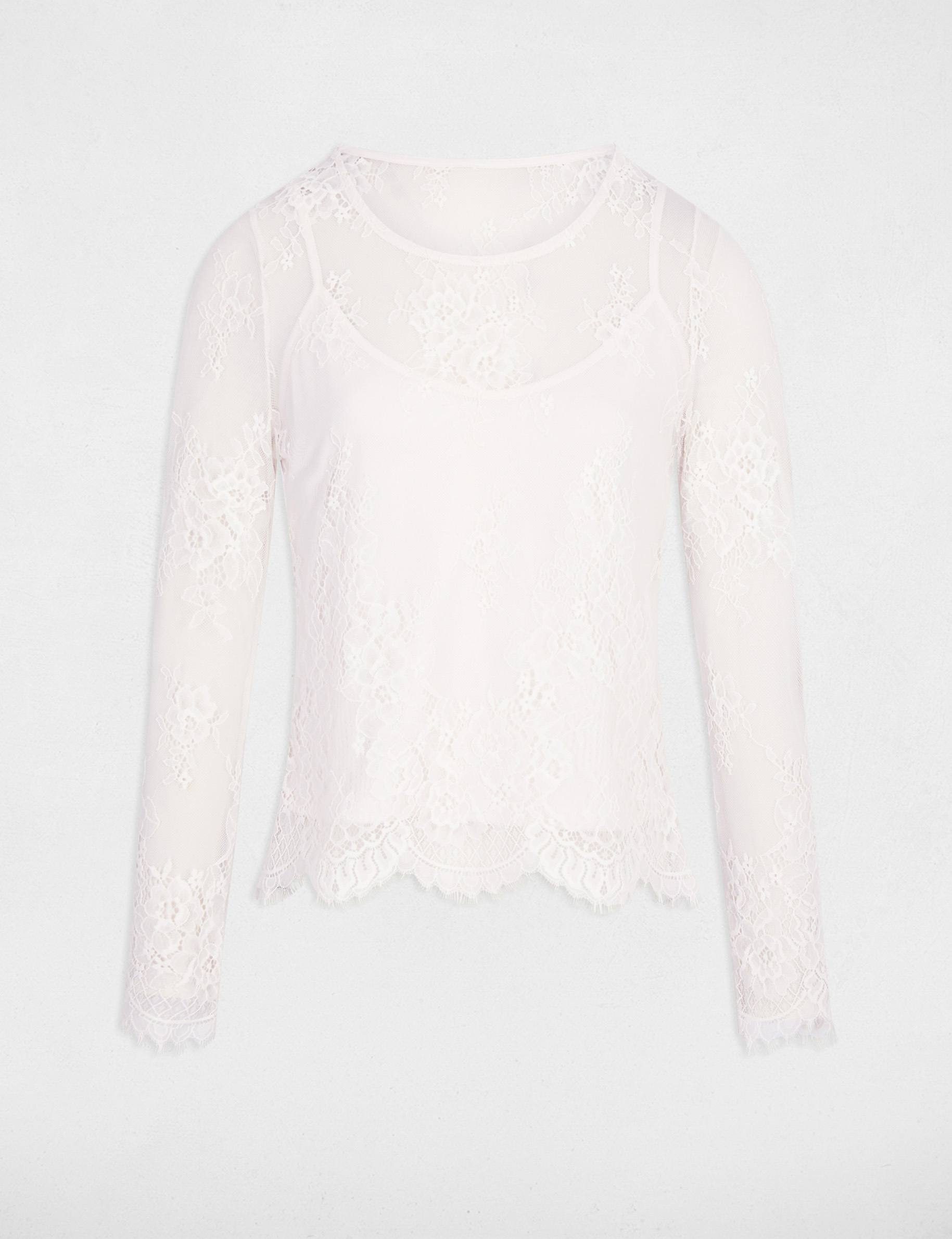 Kant T-shirt met lange mouwen ivoor vrouw