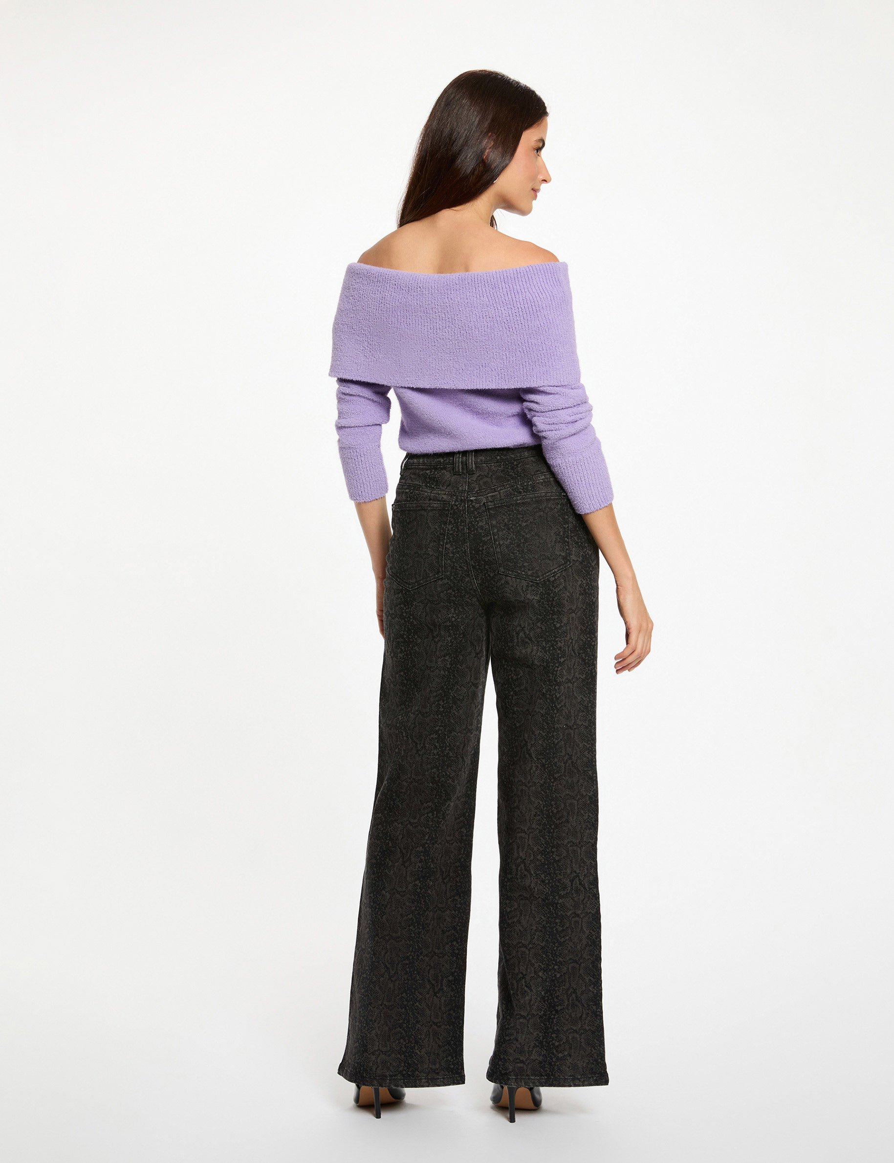 Pull col bardot parme femme