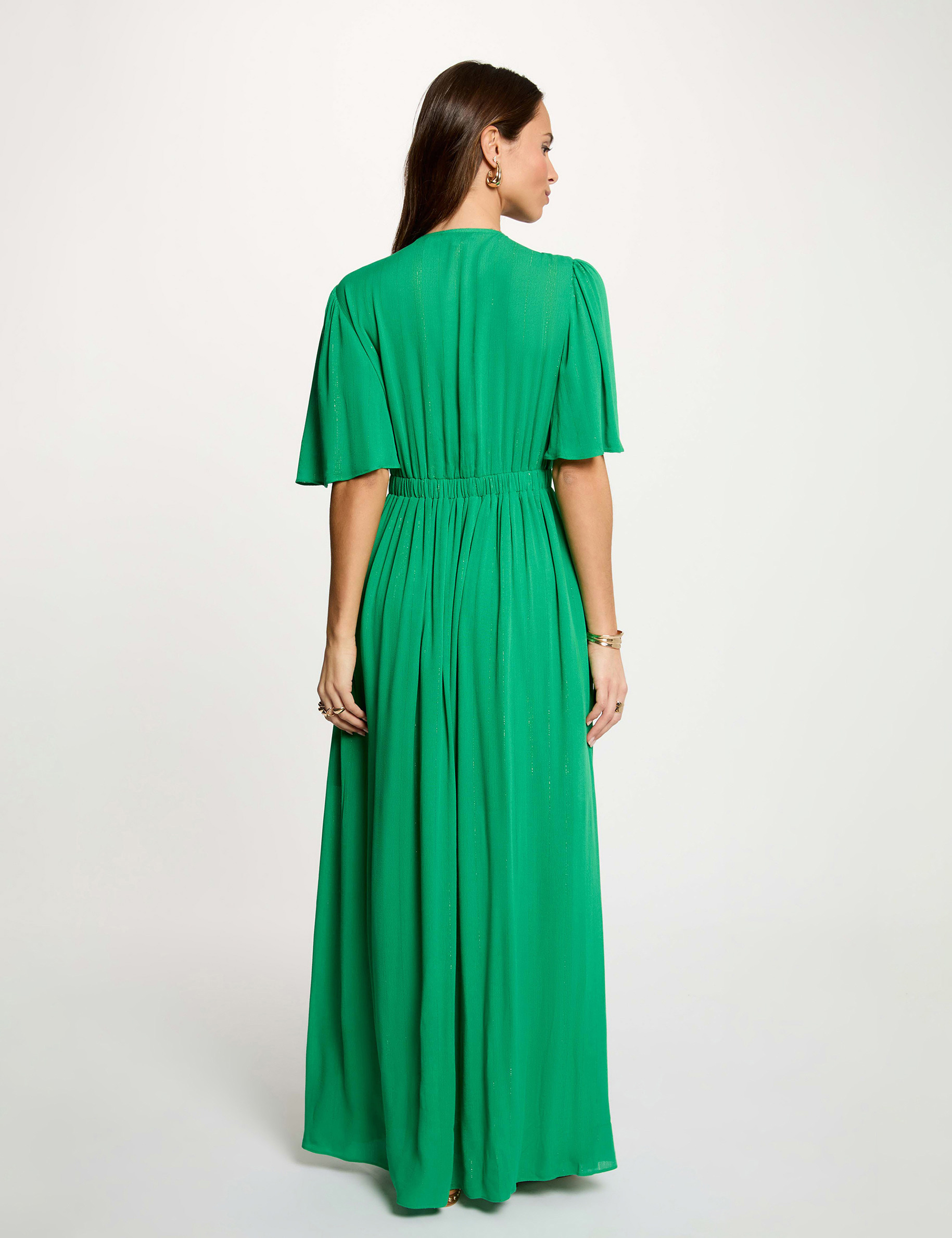 Robe longue col v vert prairie femme