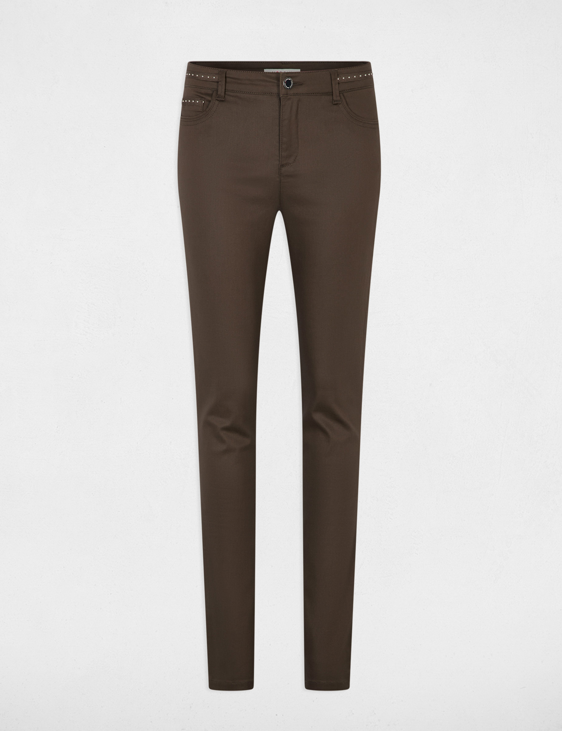 Gecoate slim-fit broek taupe vrouw