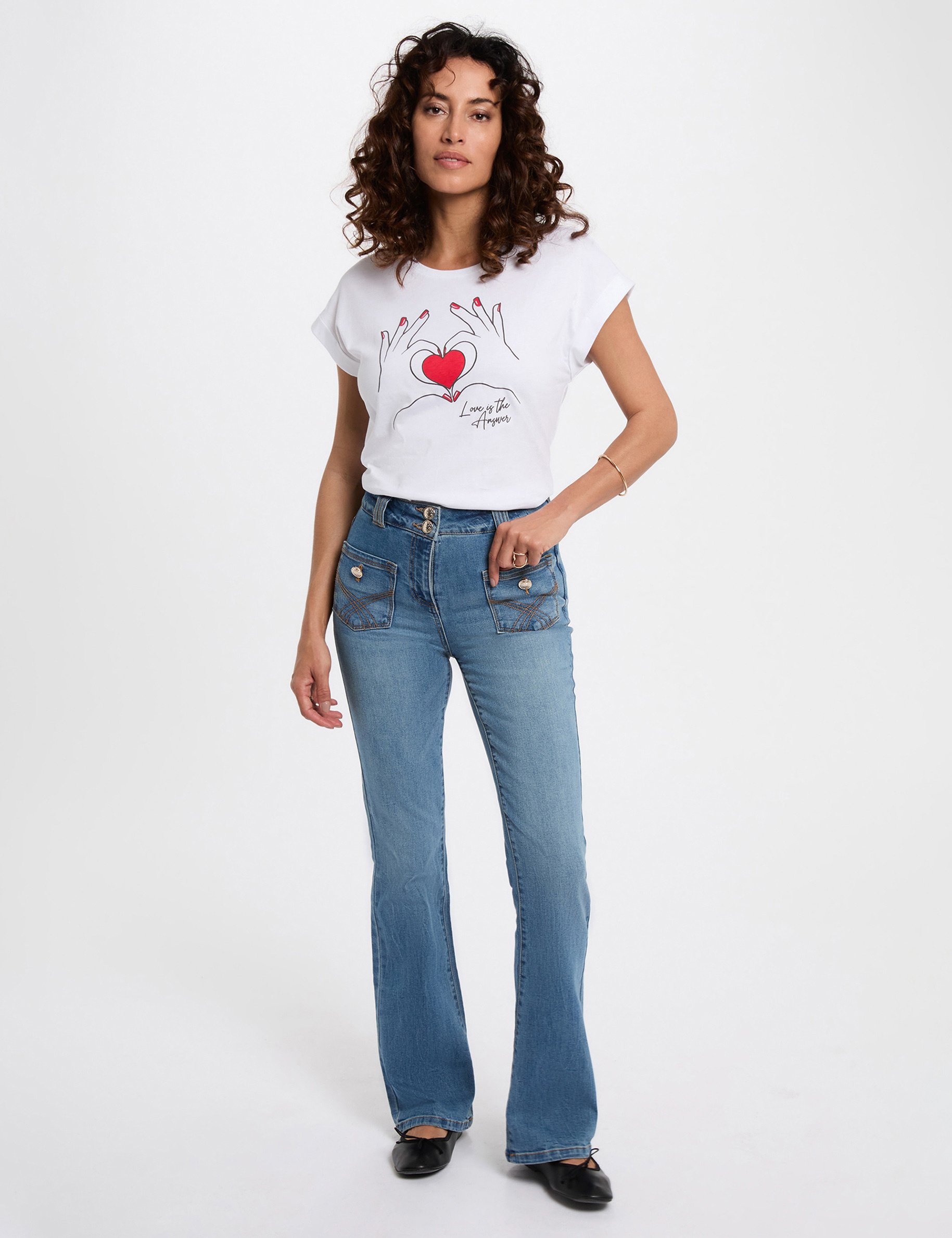 kort t shirt met opdruk helder wit vrouw Kort T-shirt met opdruk helder wit vrouw