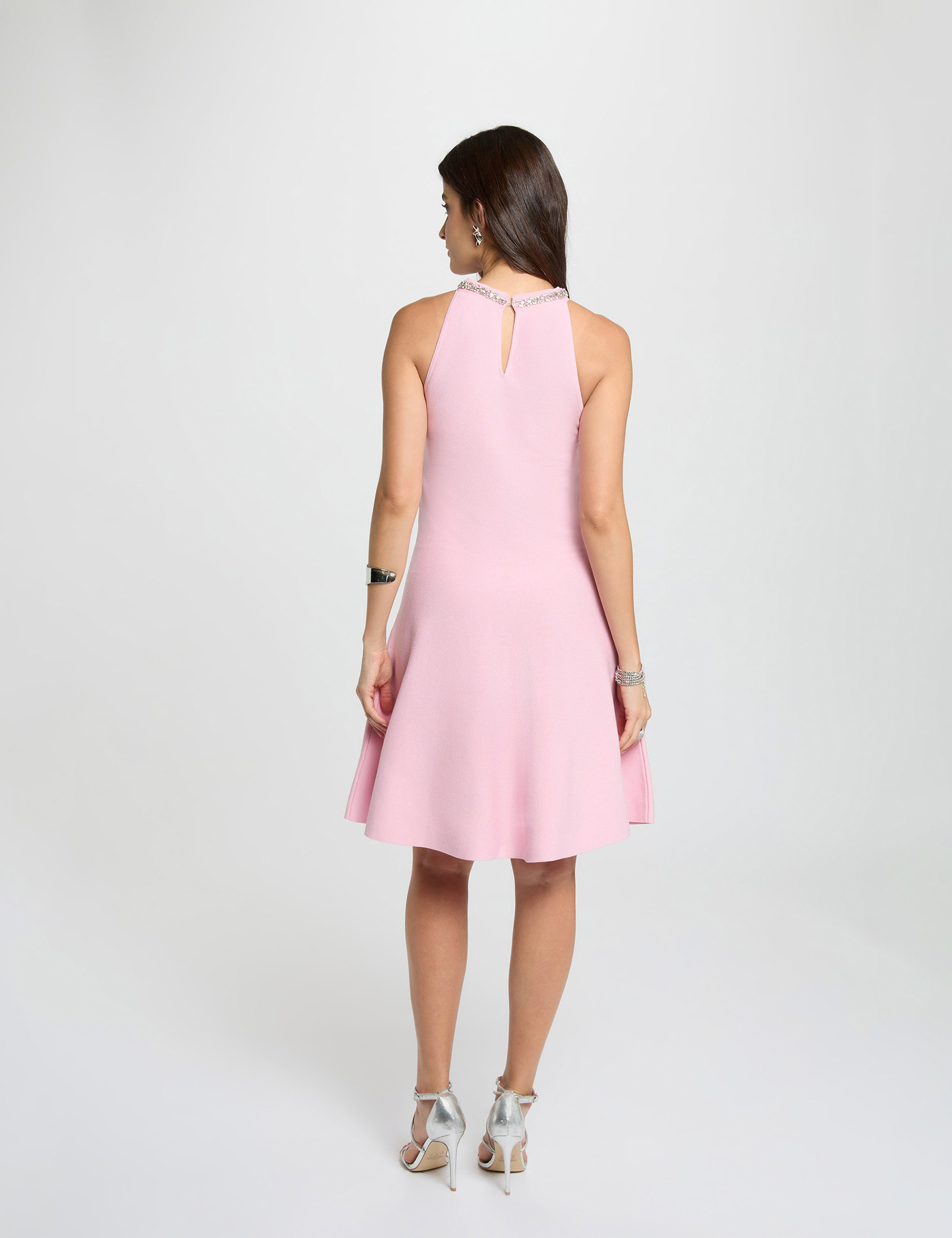 Gebreide trapeze jurk lichtroze vrouw