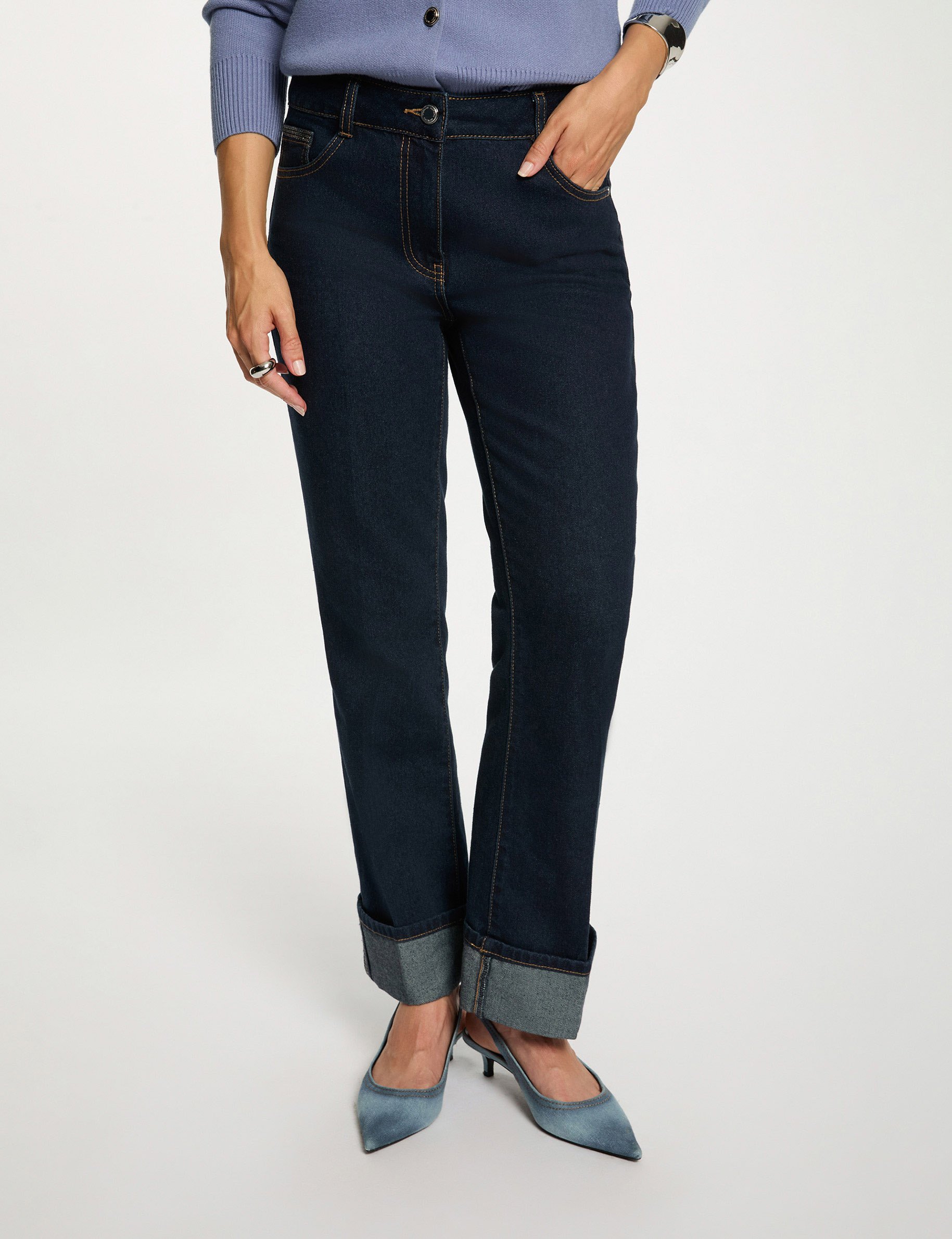 rechte jeans met strass ruw denim vrouw Rechte jeans met strass ruw denim vrouw