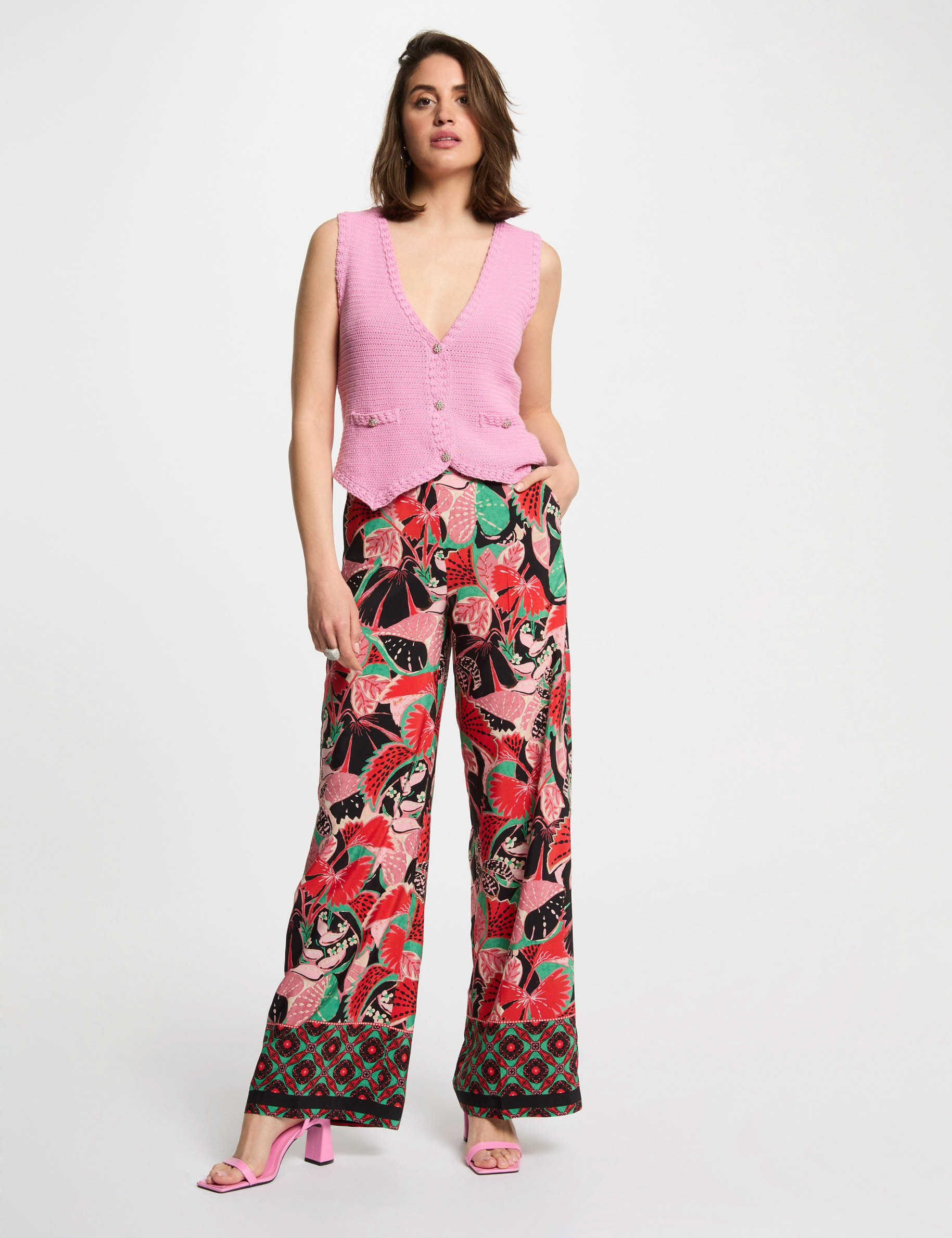 Wijde broek met print meerkleurig vrouw