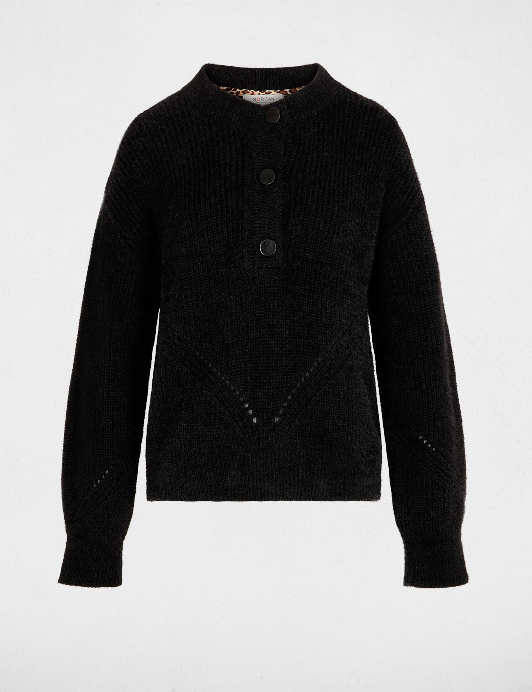 Pull droit col rond noir femme