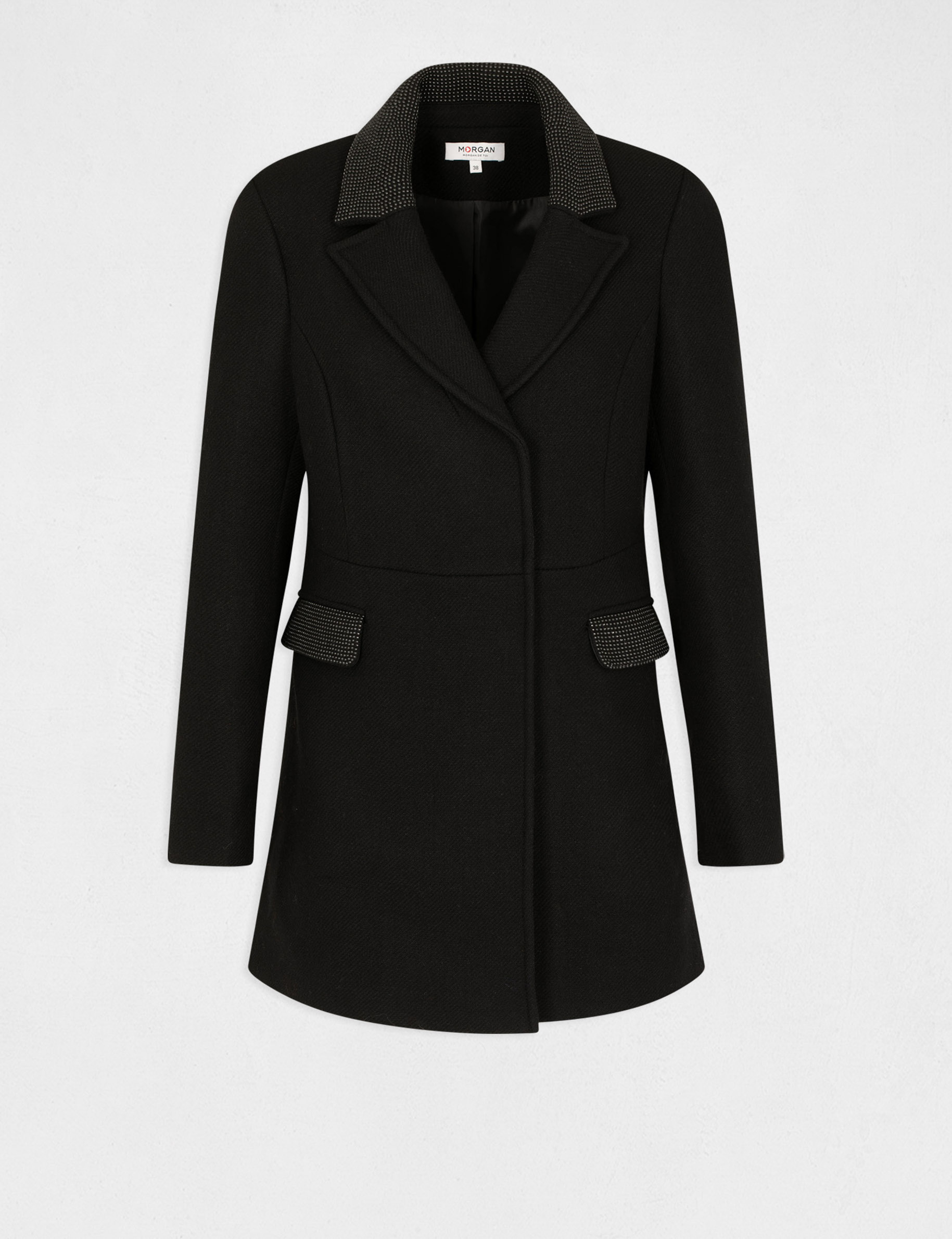 Manteau ample col avec clous noir femme