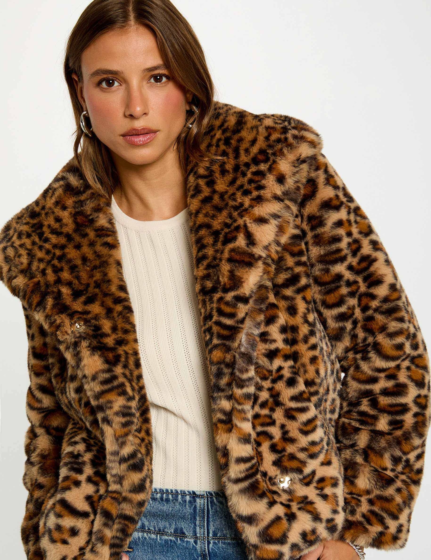 Manteau fausse fourrure multicolore femme