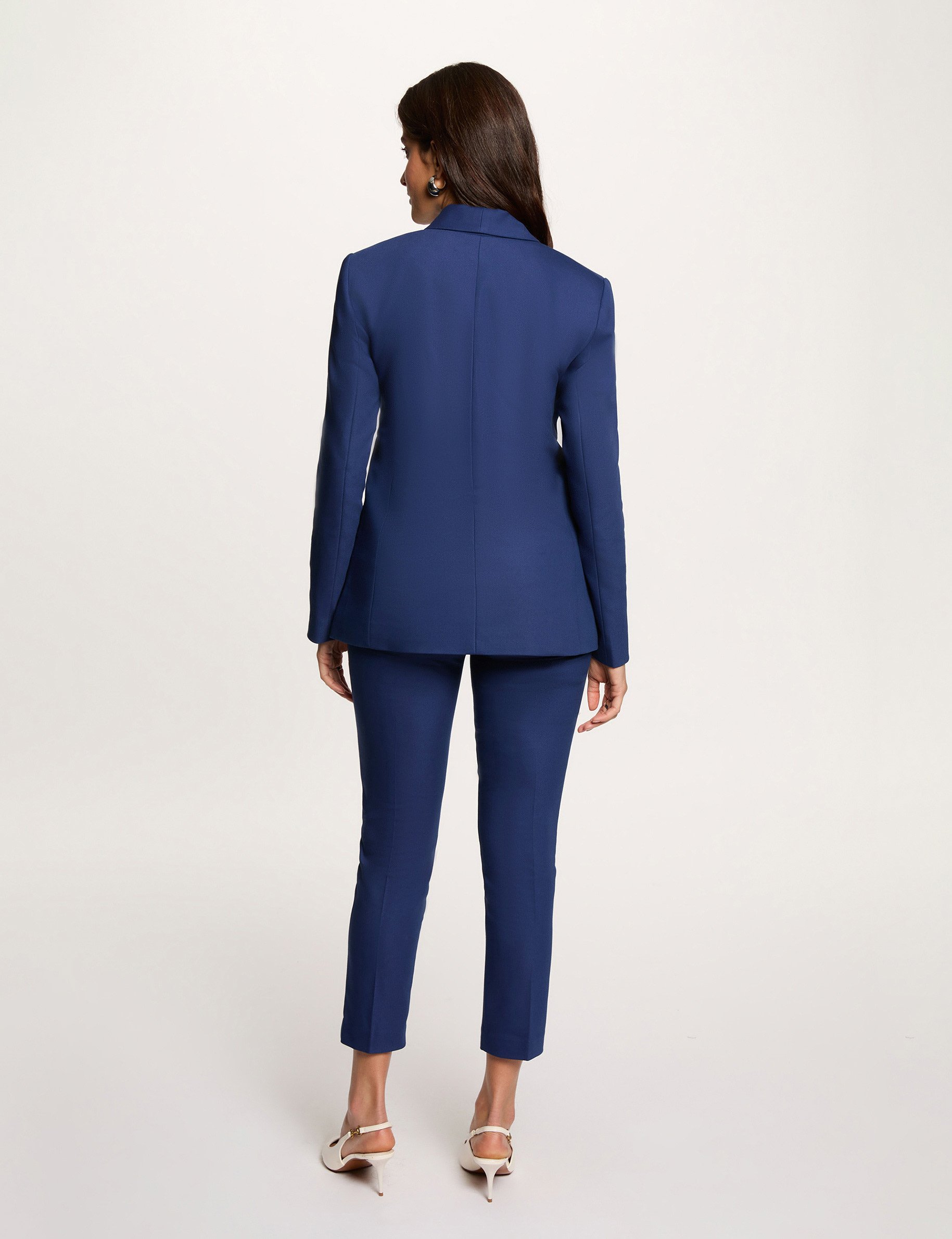 7/8 broek met ceintuur marineblauw vrouw