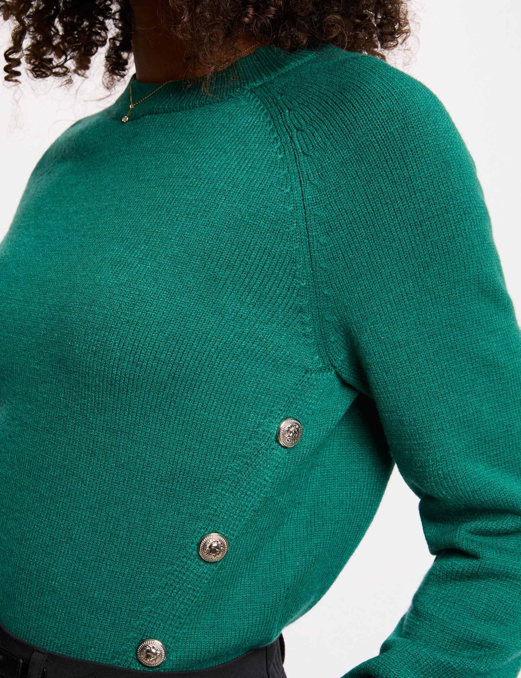 Pull col rond manches longues vert femme